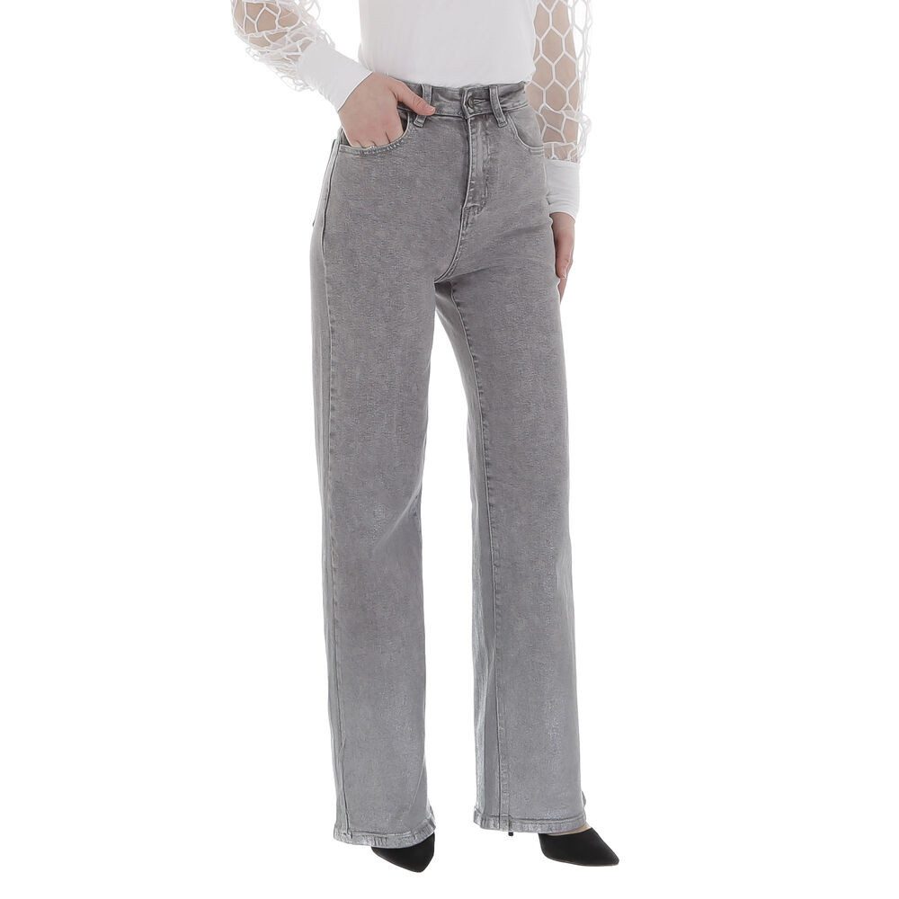 Ital-Design Mom-Jeans Damen Party & Clubwear (86359018) Destroyed-Look Glänzend High Waist Jeans in Grau
