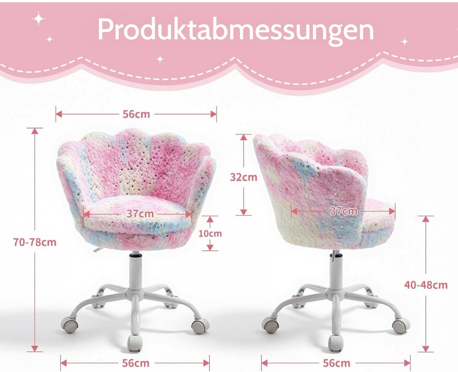 CHAIRUS Schreibtischstuhl mit blütenförmiger Rückenlehne, Weicher Kinder-Drehstuhl (1 St), höhenverstellbar, multifunktional als Schmink- und Freizeitstuhl