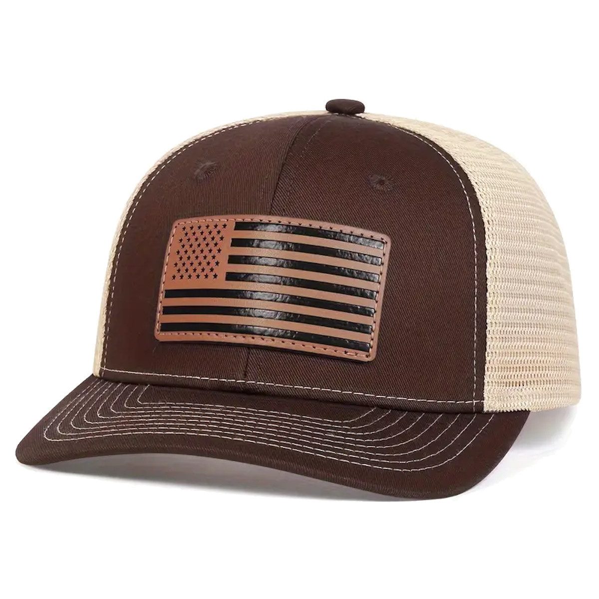 Sporty Trucker Cap U.S.A. Flag Fahne II USA Basic Retro Amerika Trucker Mesh Baseballcap USA Fahne Kunstleder Patch