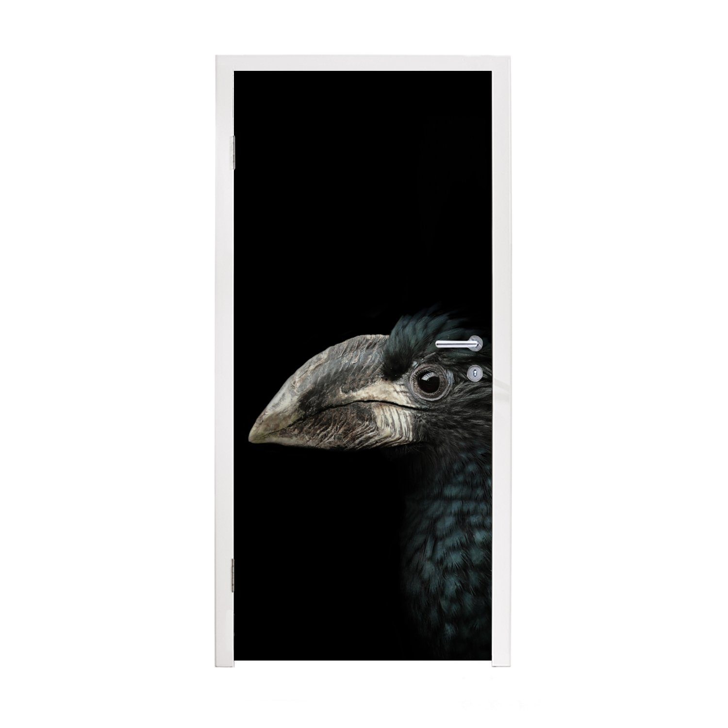 MuchoWow Türtapete Vogel - Porträt - Hornvogel - Schwarz - Tiere, Matt, bedruckt, (1 St), Fototapete für Tür, Türaufkleber, 75x205 cm