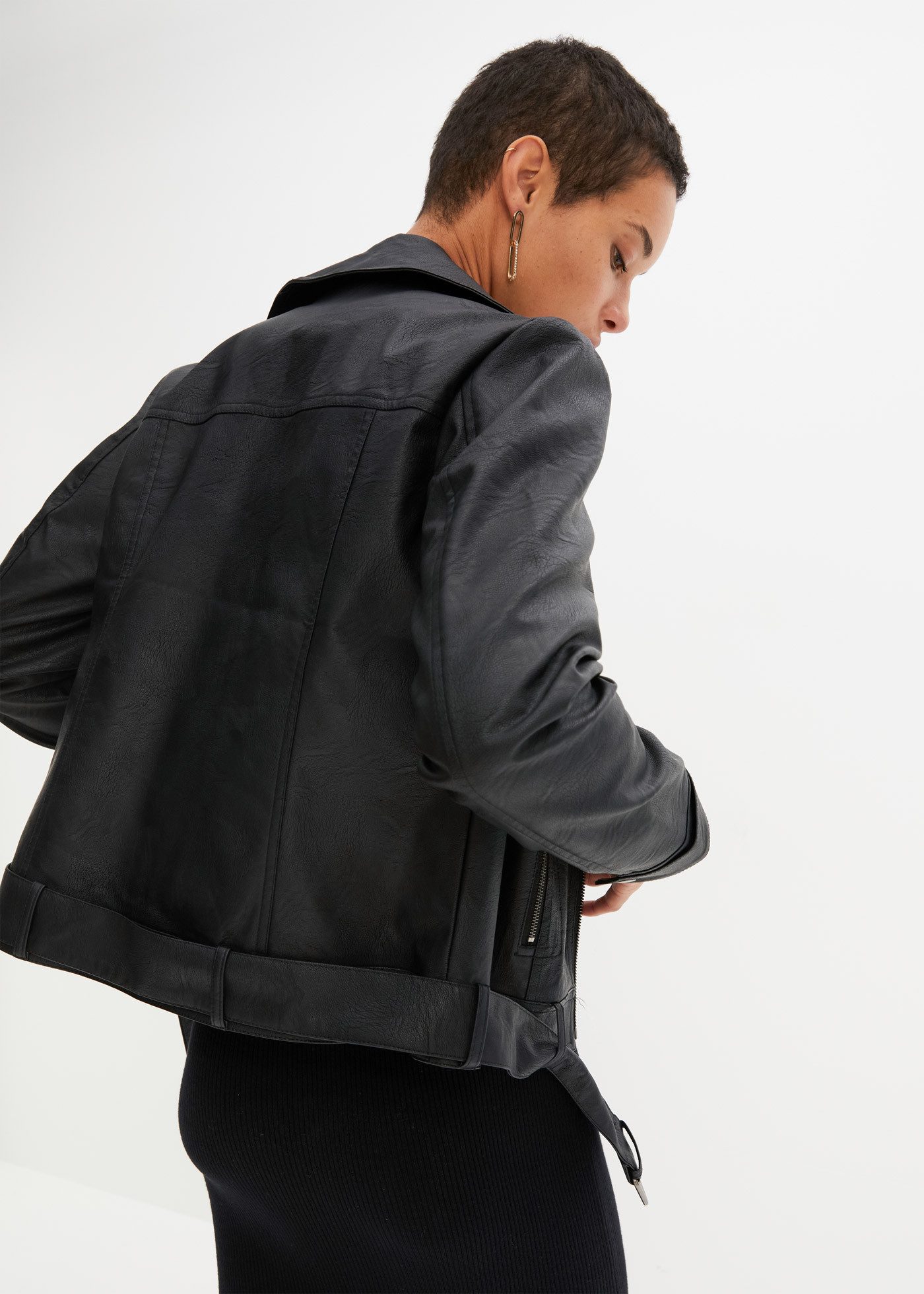 bonprix Bikerjacke mit Gürtelschlaufen und abnehmbarem Gürtel am Bund, aus Lederimitat