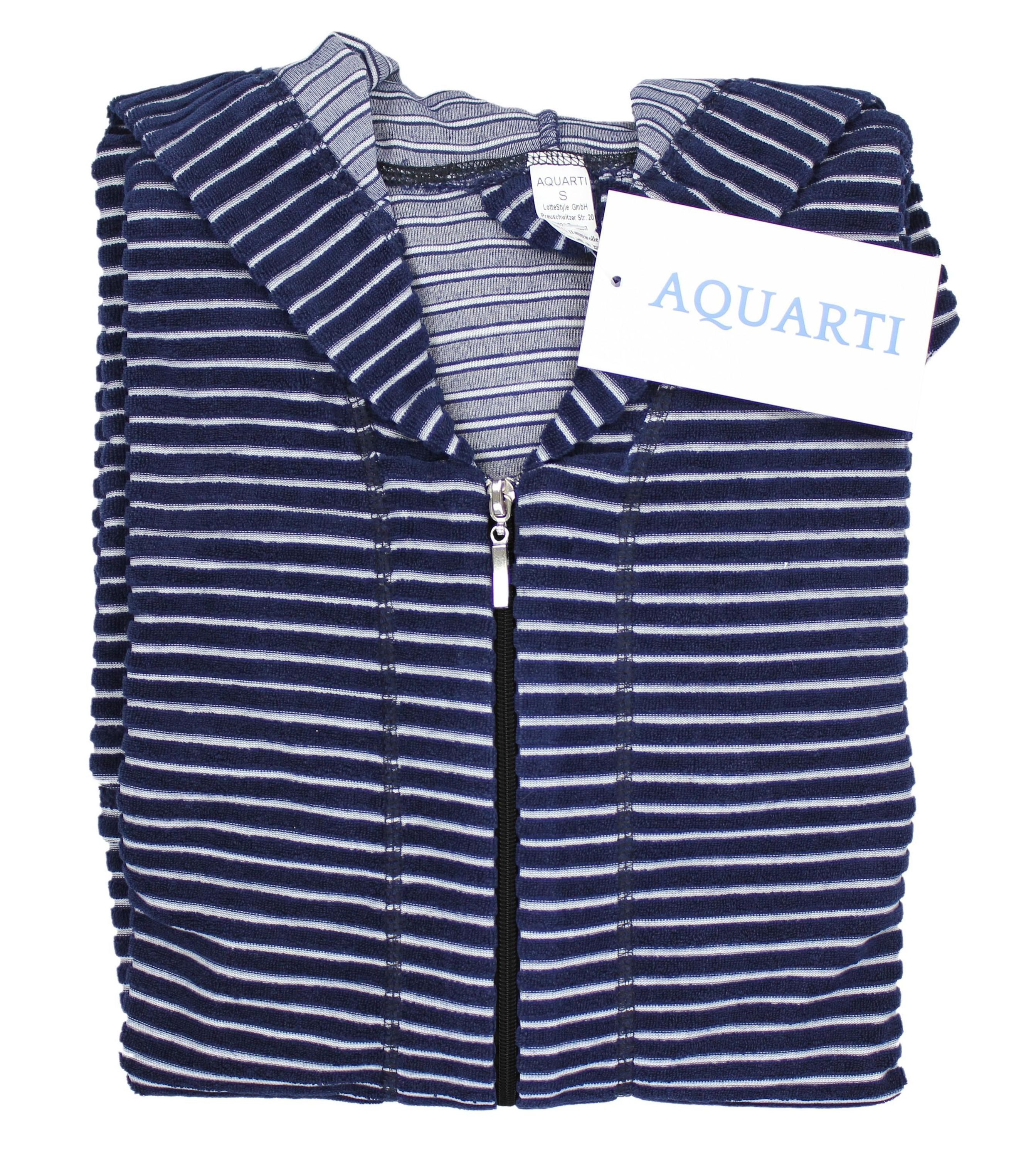 Aquarti Damenbademantel Damen Bademantel Morgenmantel Reißverschluss Streifen Kurz Baumwolle