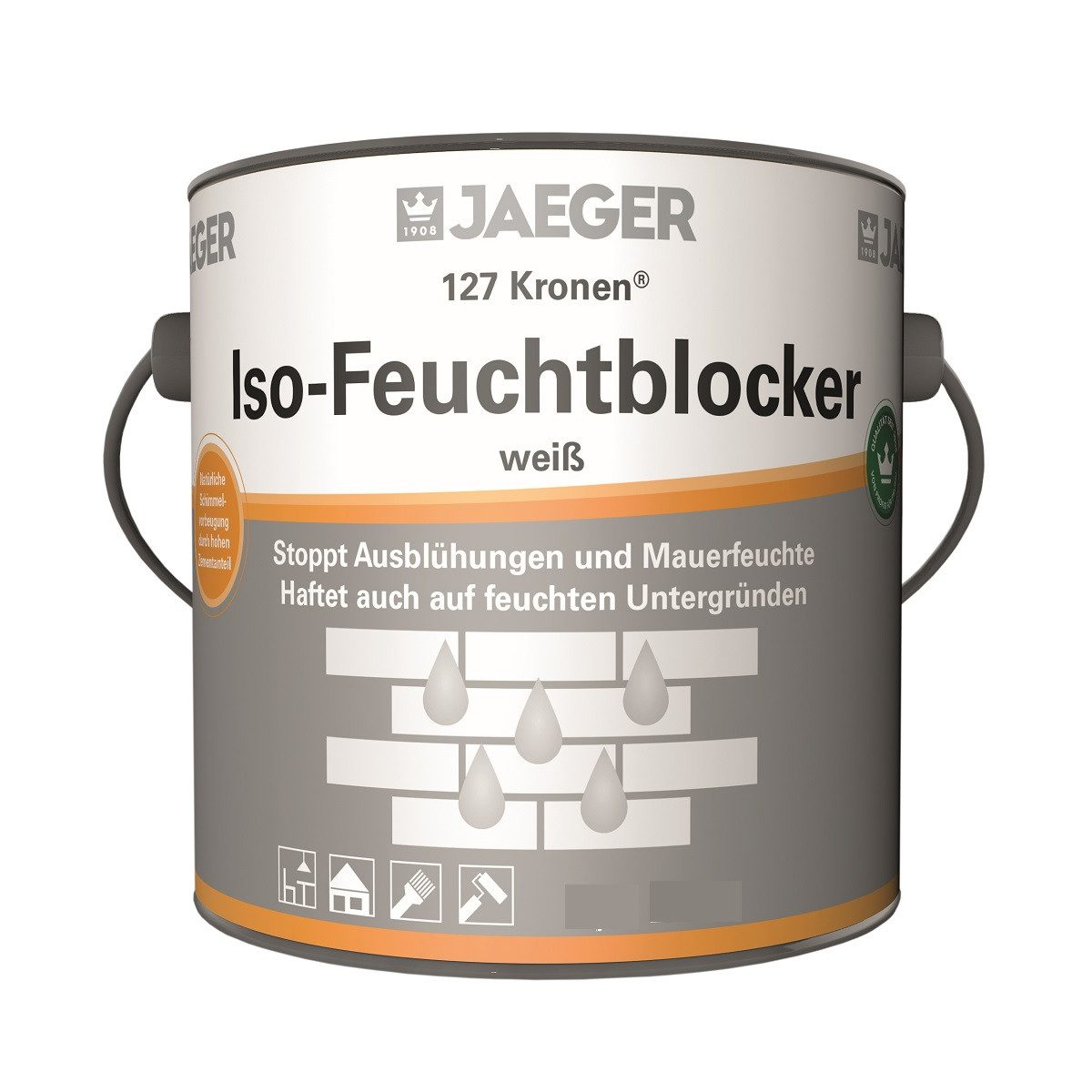 Jaegerlacke Grundierfarbe Kronen Iso-Feuchtblocker 127 zementhaltig, Schimmelblocker, stoppt Mauerfeuchte