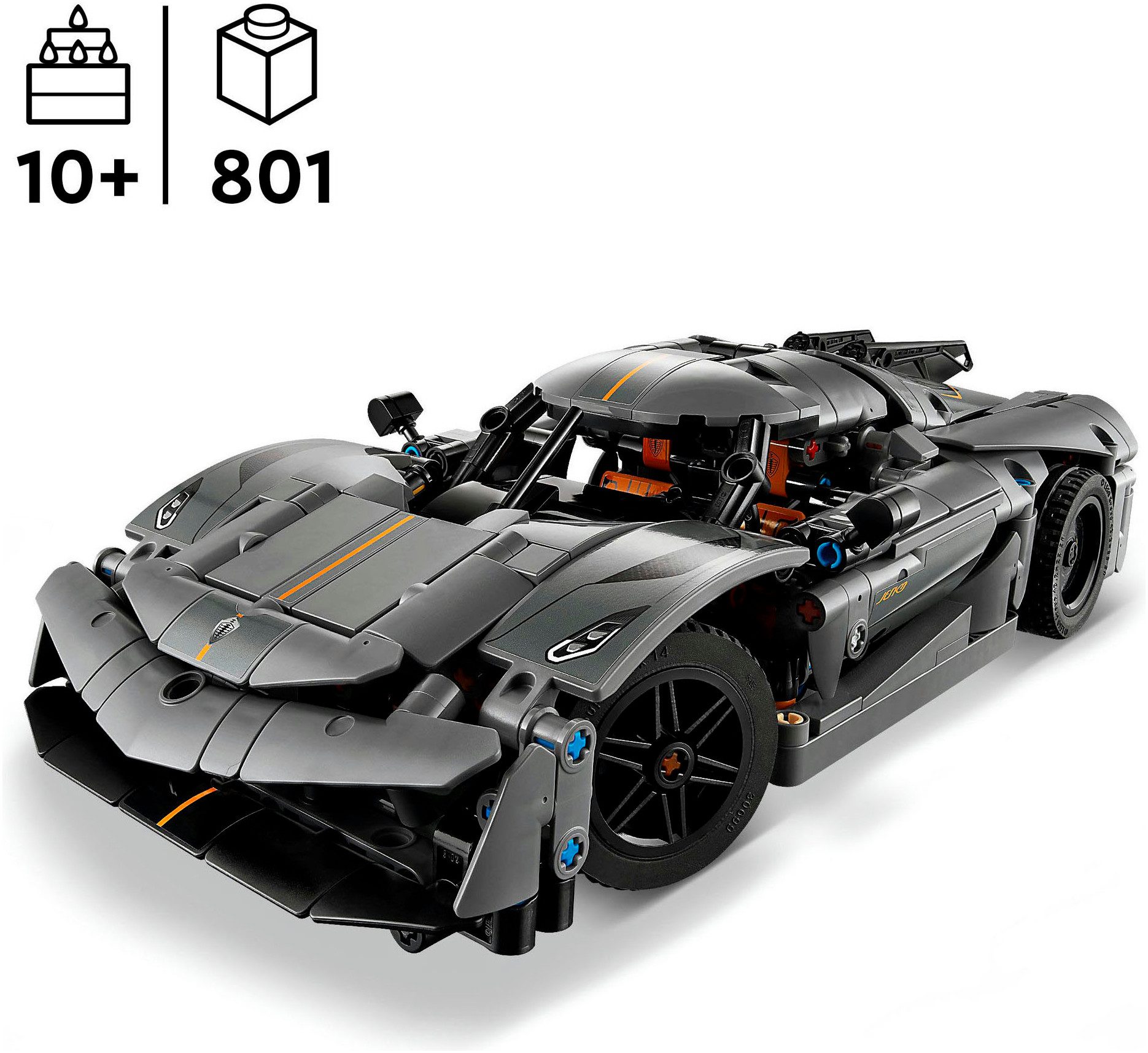 LEGO® Koenigsegg Jesko Absolut Supersportwagen in Grau (42173), LEGO Technic Konstruktionsspielsteine, (801 St), Made in Europe