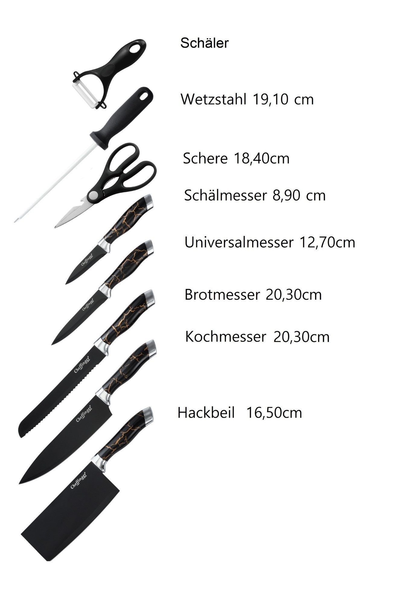 Cheffinger Messer-Set 9 tlg Messerständer drehbar Edelstahl Messer Marmordesign