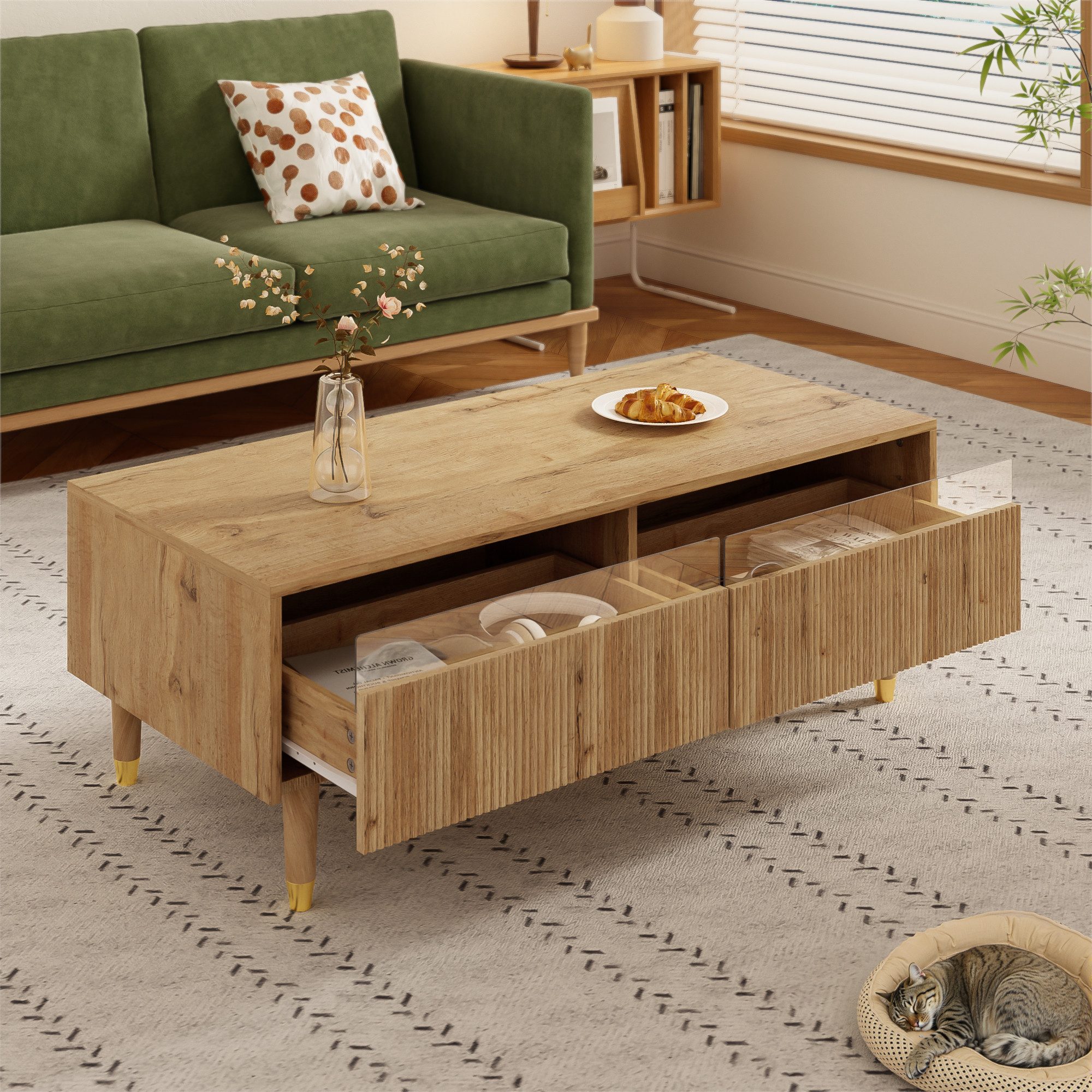 STILVORA Sideboard mit LED-Beleuchtung,Sofatisch Kaffeetisch mit Acrylschub günstig online kaufen