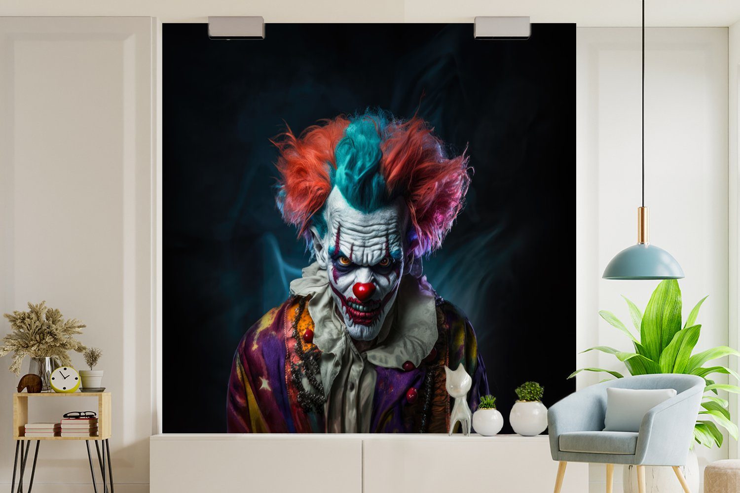 Wohnzimmer MuchoWow Vliestapete Horror, Küche, Matt, bedruckt, Fototapete für (4 Kostüm Make-up Clown - Fototapete - - Porträt - St), Schlafzimmer