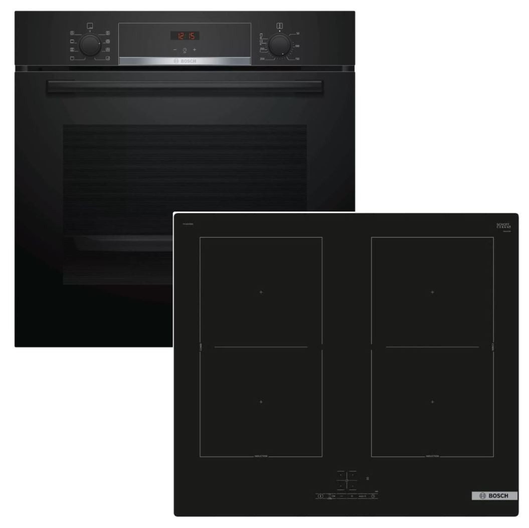 Backofen-Set EcoClean Teleskopauszug + Induktionskochfeld PowerBooster autark 60cm