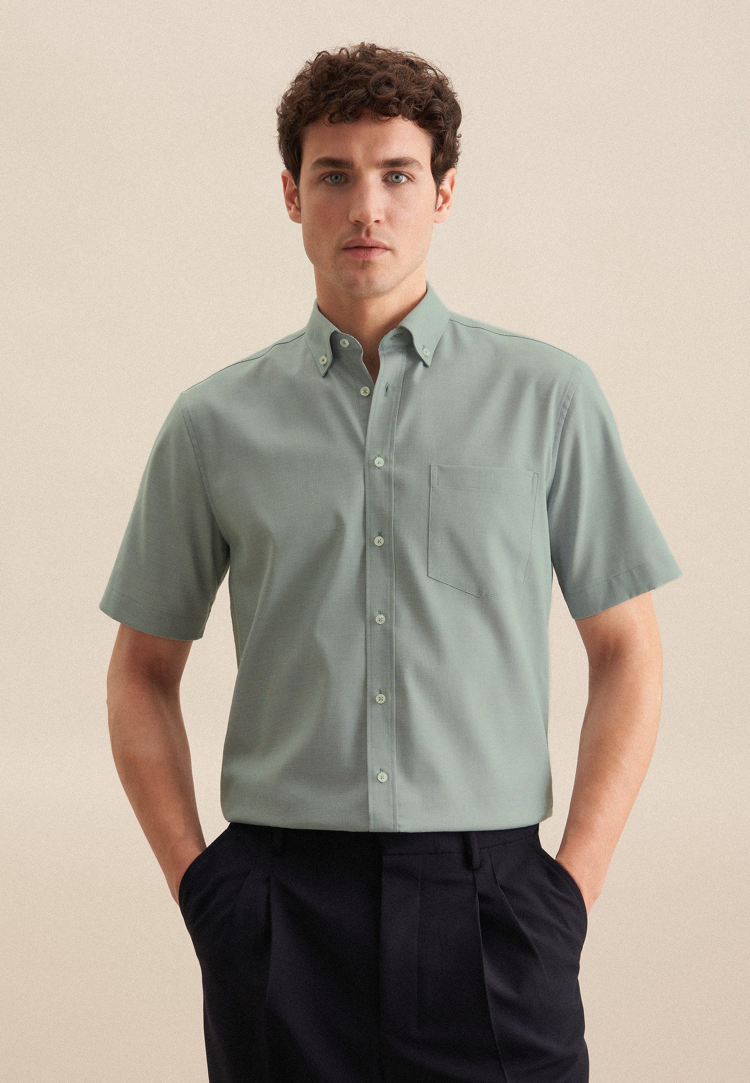 seidensticker Businesshemd Regular Regular 1/2 Button-Down-Kragen Struktur