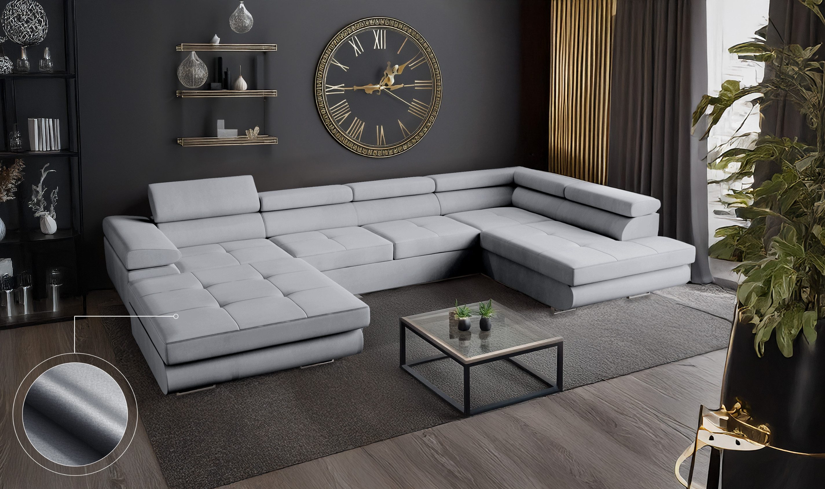 Goldstoff Wohnlandschaft mit Schlaffunktion, Couch für günstig online kaufen