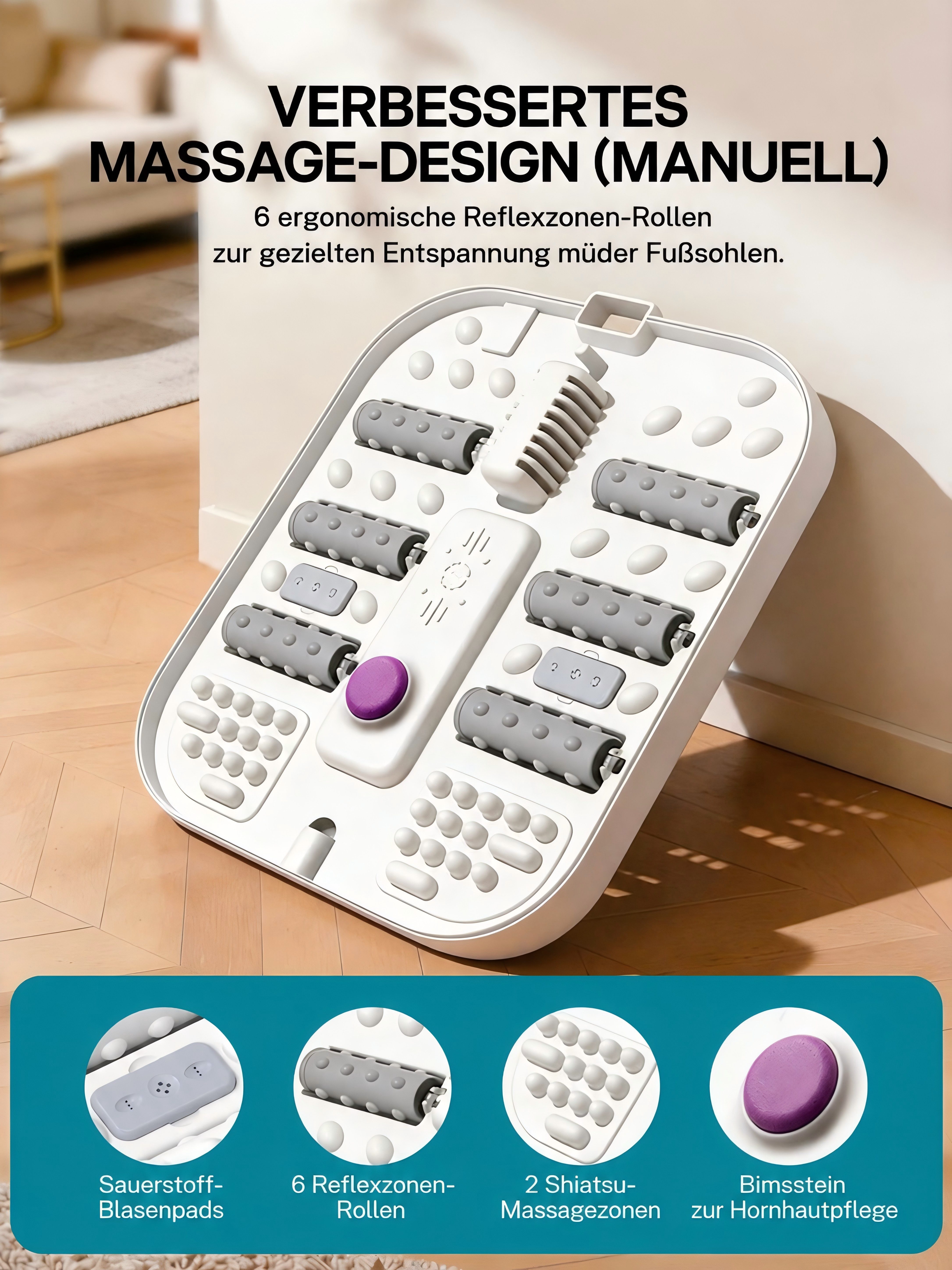 SWGOTA Fußbad Fußbad PTC-Heizung & Massage klappbar ideal für Senioren & Homeoffice, Klappbares Fußmassagegerät, LED-Temperaturregelung & Rotlicht, 6 Massagerollen mit Bimsstein