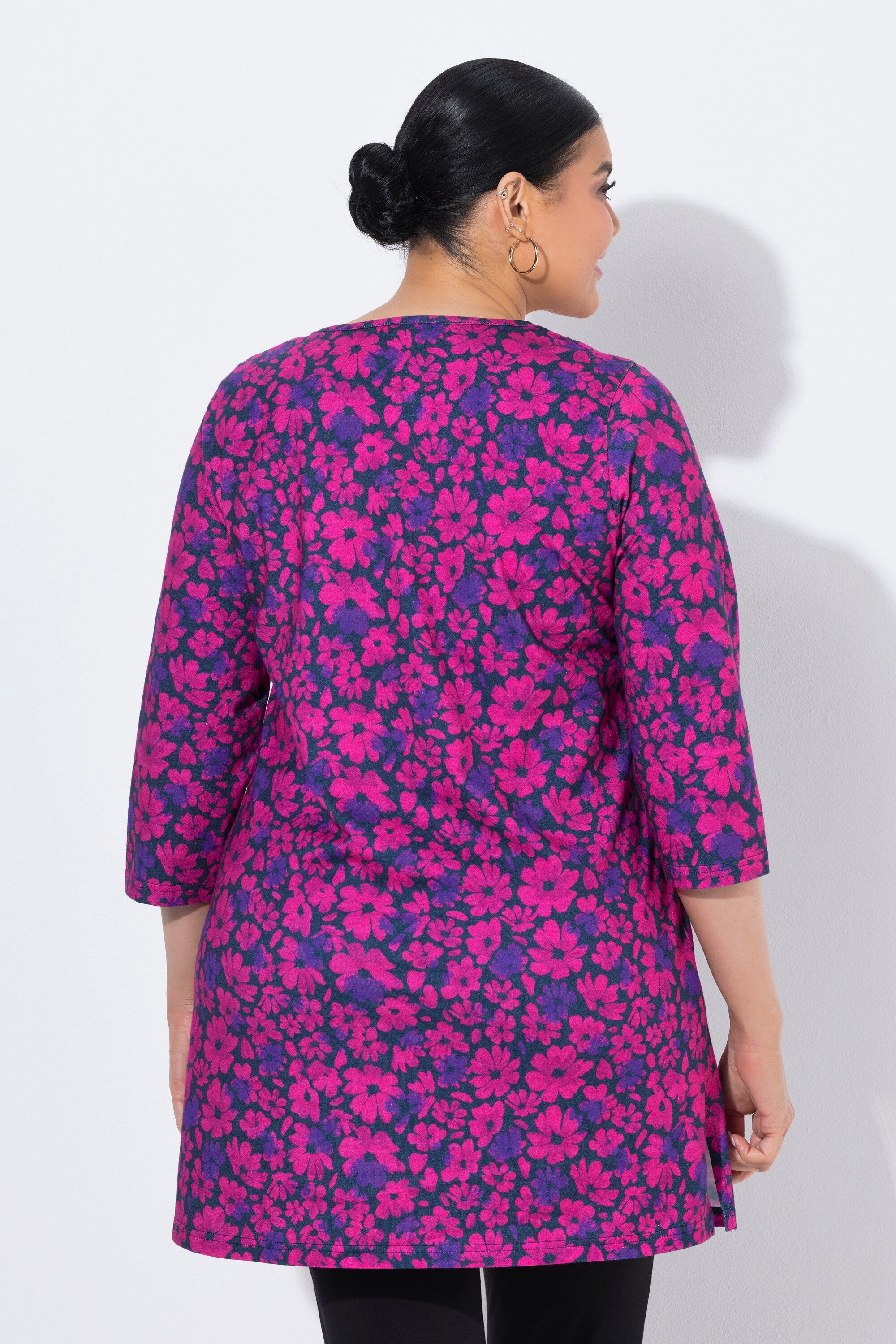Ulla Popken Longshirt Longshirt Blüten Carré-Ausschnitt 3/4-Arm