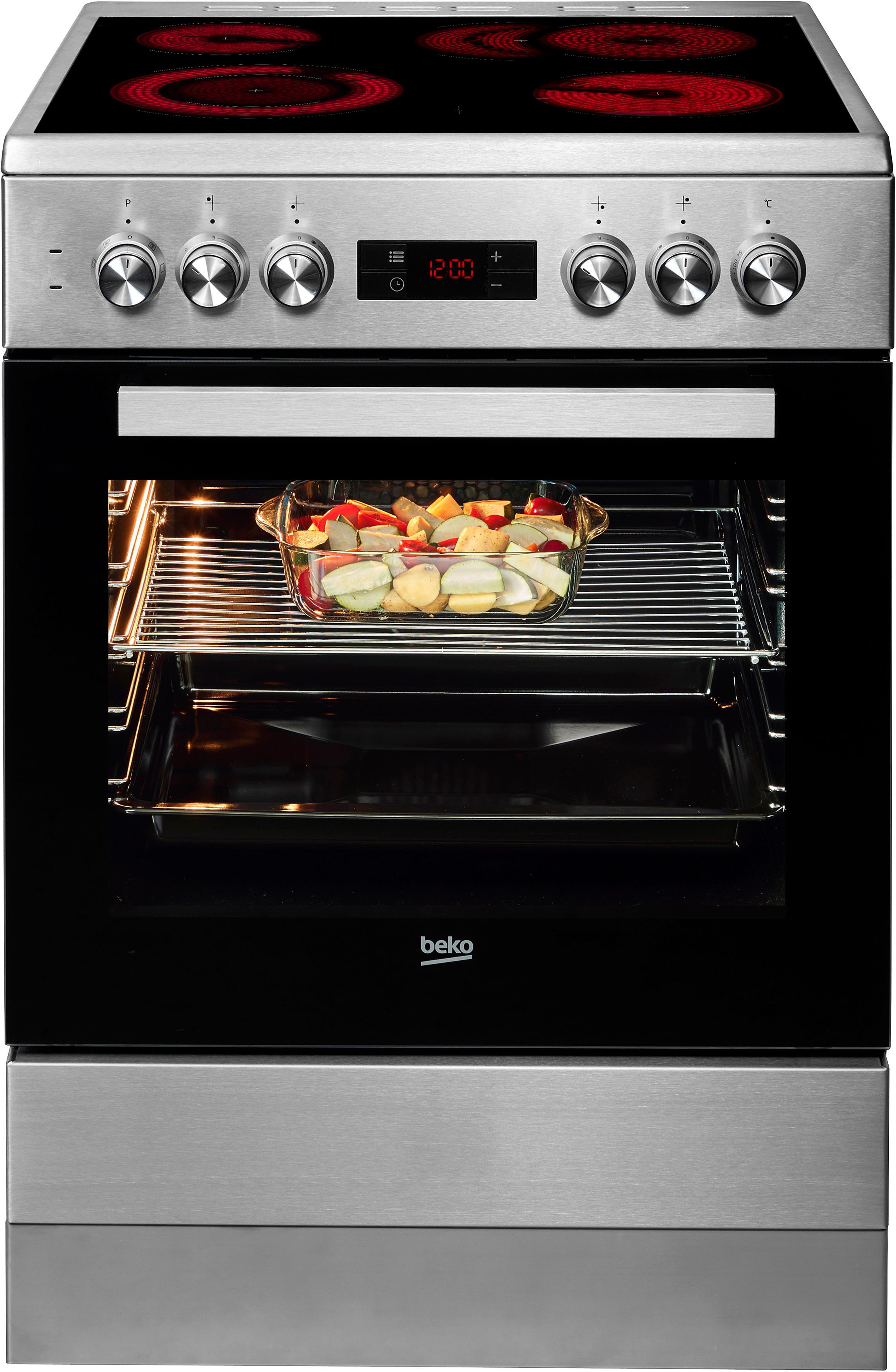 BEKO Elektro-Standherd FSM67320G, mit Teleskopauszug nachrüstbar, mit Restwärmeanzeige