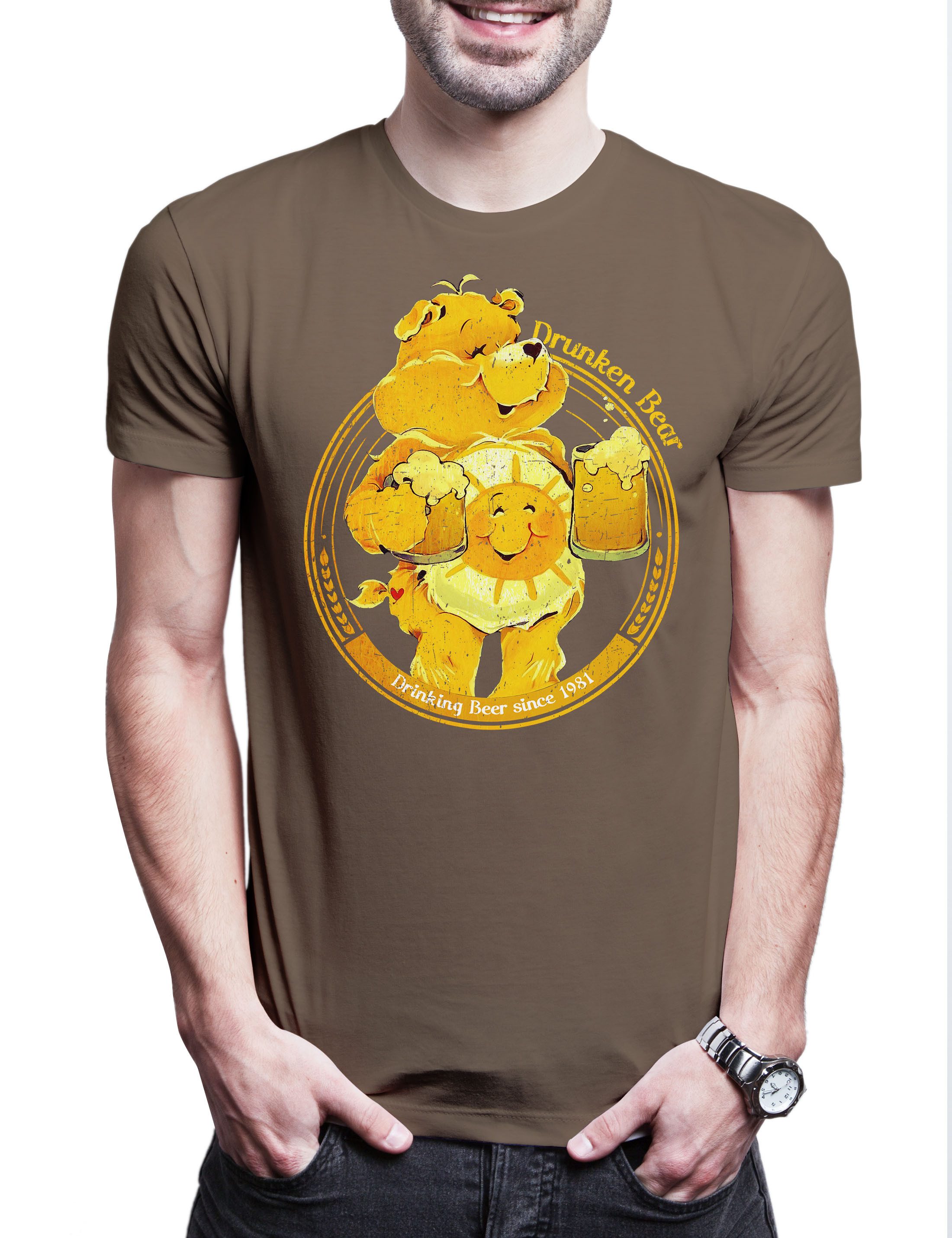 Urban Backwoods Print-Shirt Drunk Bear Herren T-Shirt Cute Beer Care Whisky Whiskey Gin Drunk (1-tlg) Bears Fasching Alkohol Party