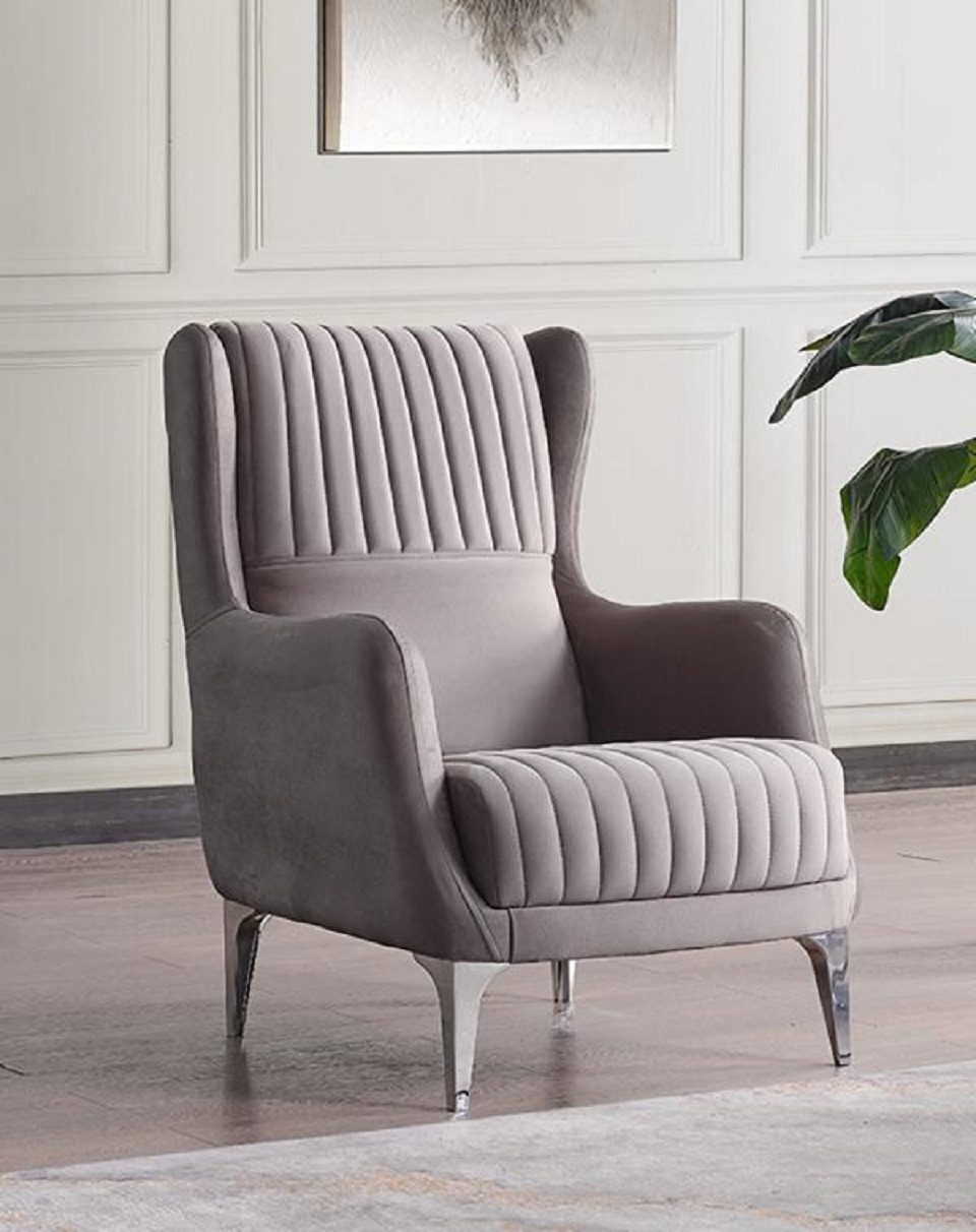 Sessel Grau Sessel Luxus Design Couch Sofa Relax Hochwertig Textil Polster