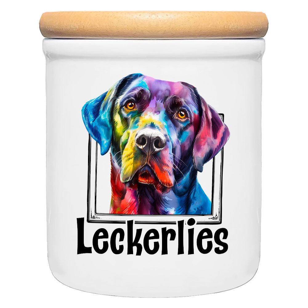 Cadouri Vorratsdose LABRADOR - Leckerlidose Hund - für Hundekekse, Keramik, (Leckerlidose mit Hunderasse, 2-tlg., 1x Keramikdose mit Holzdeckel), Hundekeksdose, handgefertigt in Deutschland, für Hundebesitzer, 400 ml