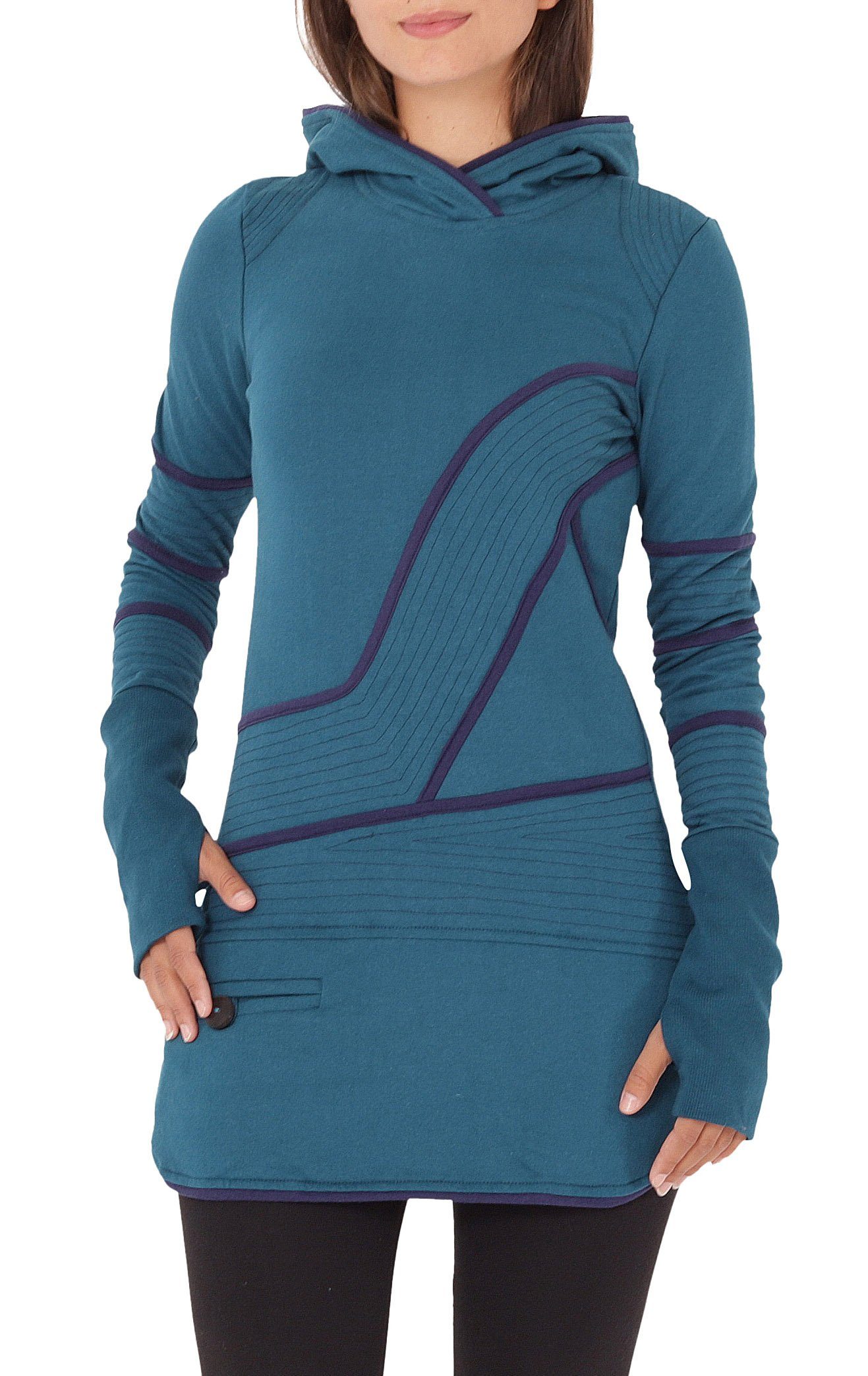 PUREWONDER Sweatkleid Hoodie-Kleid Kapuzenpullover-Kleid zweifarbiges dr21