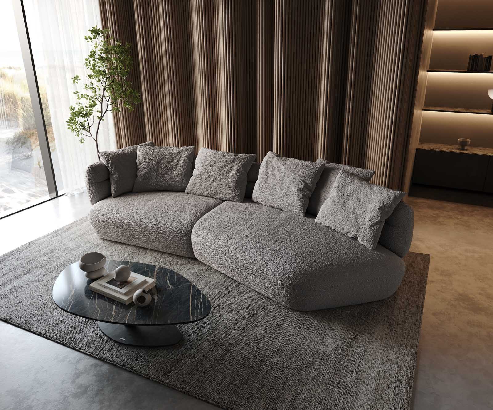 DELIFE Big-Sofa Roya, Bouclé Silbergrau 320x140 cm