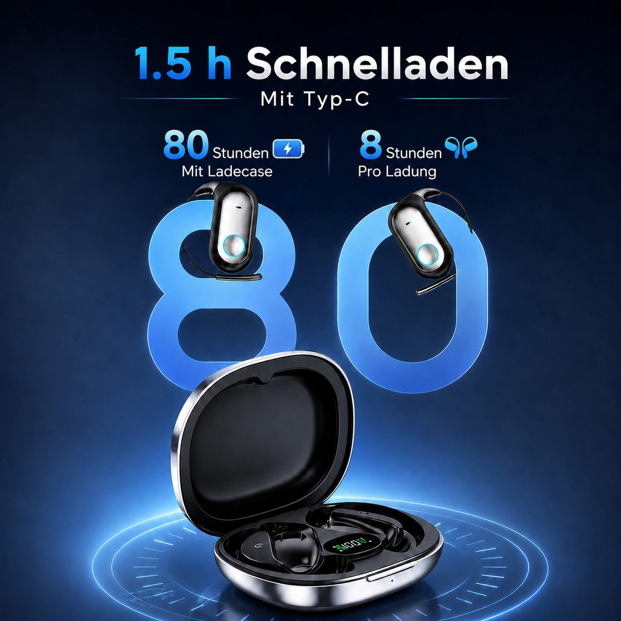 Futicare KI-Übersetzungskopfhörer mit GPT-KI, Bluetooth-Kopfhöre, Open-Ear-Kopfhörer (mit schlankem Ohrhaken für Brillenträger,165 Sprachen,ohne Abo,80 Std)