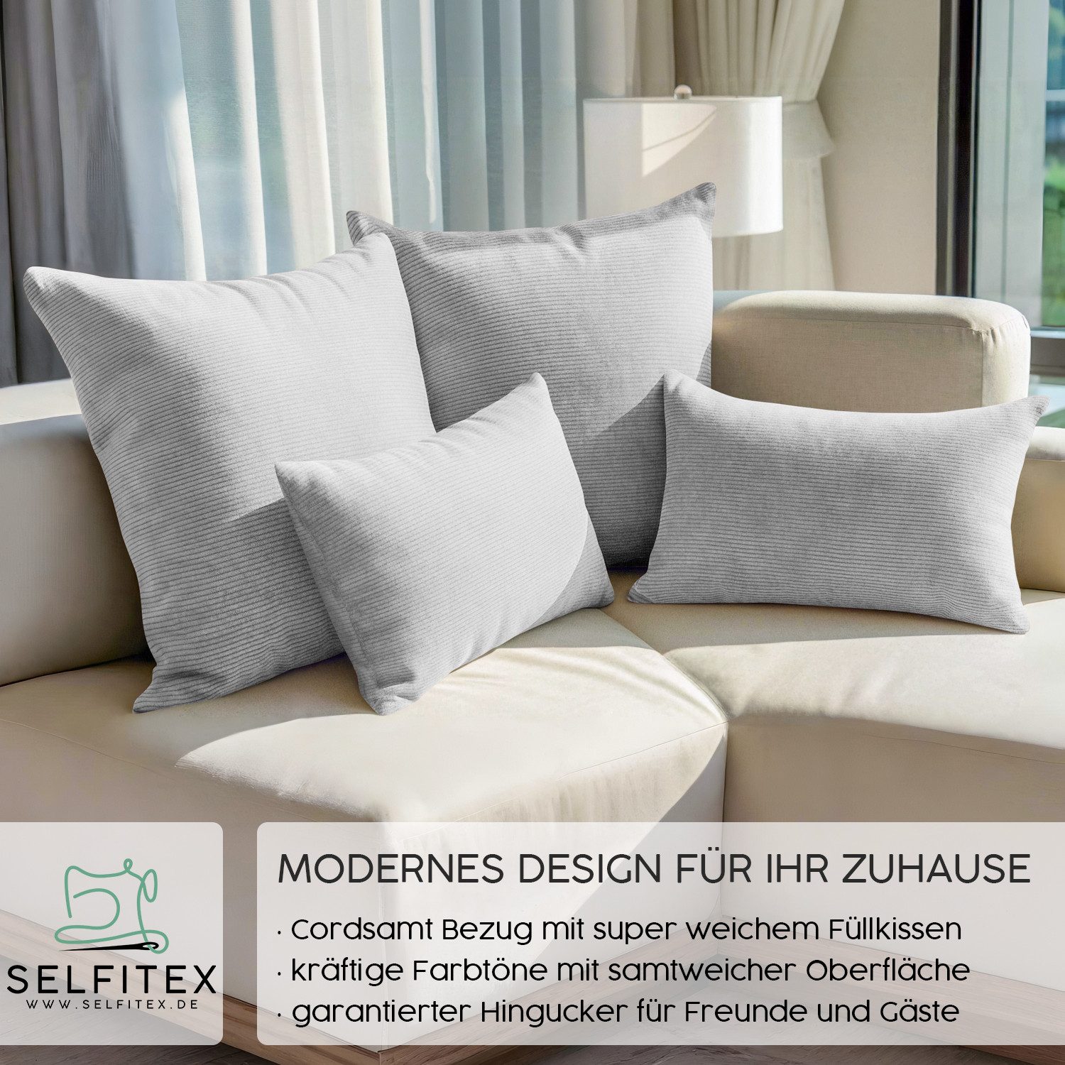 Selfitex Dekokissen 4er Set Cord Kissen inkl. Füllkissen, 2x 50x50 & 2x 30x günstig online kaufen