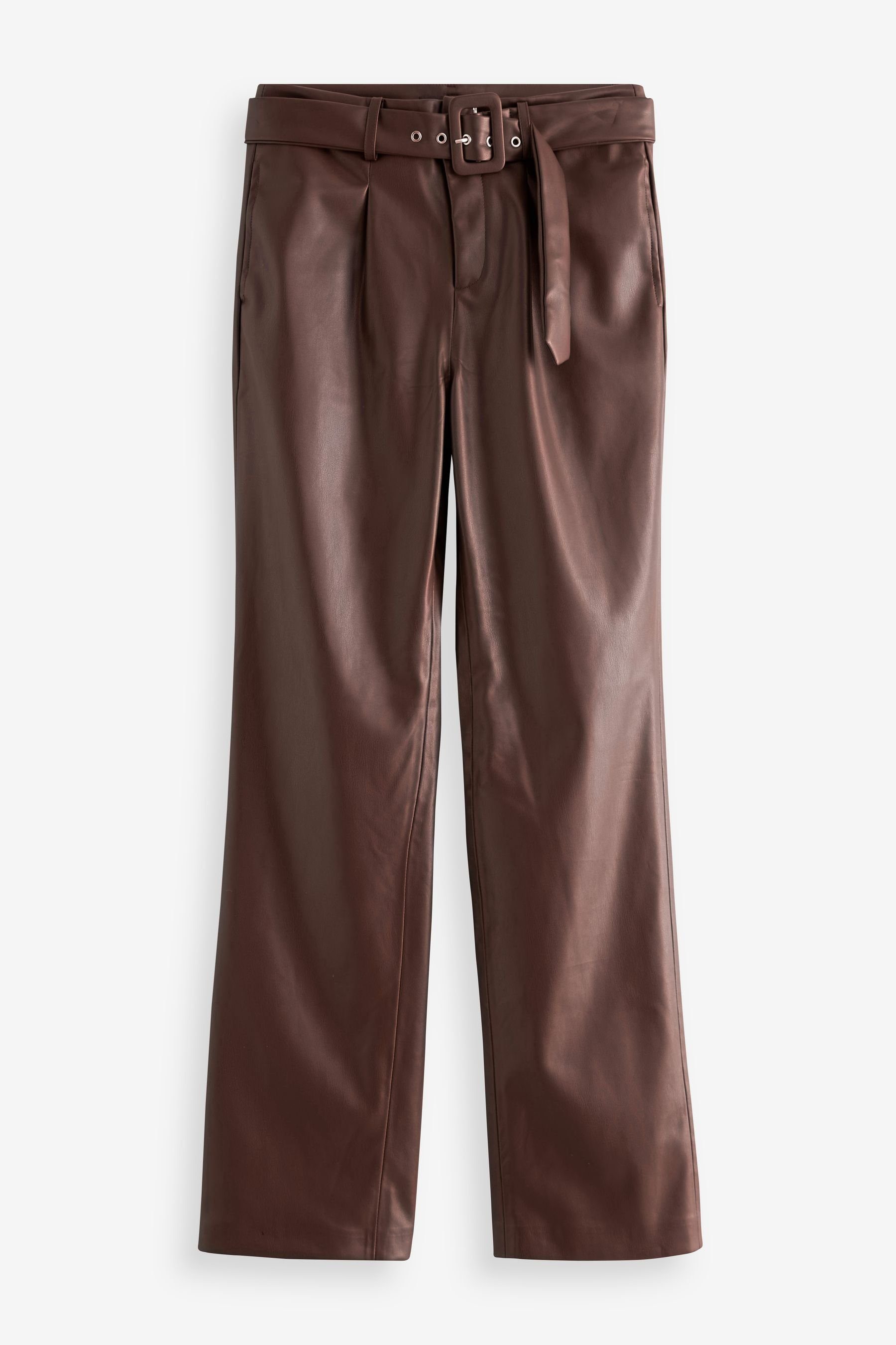 Next Lederimitathose Hose aus PU mit Gürtel (1-tlg) Chestnut Brown