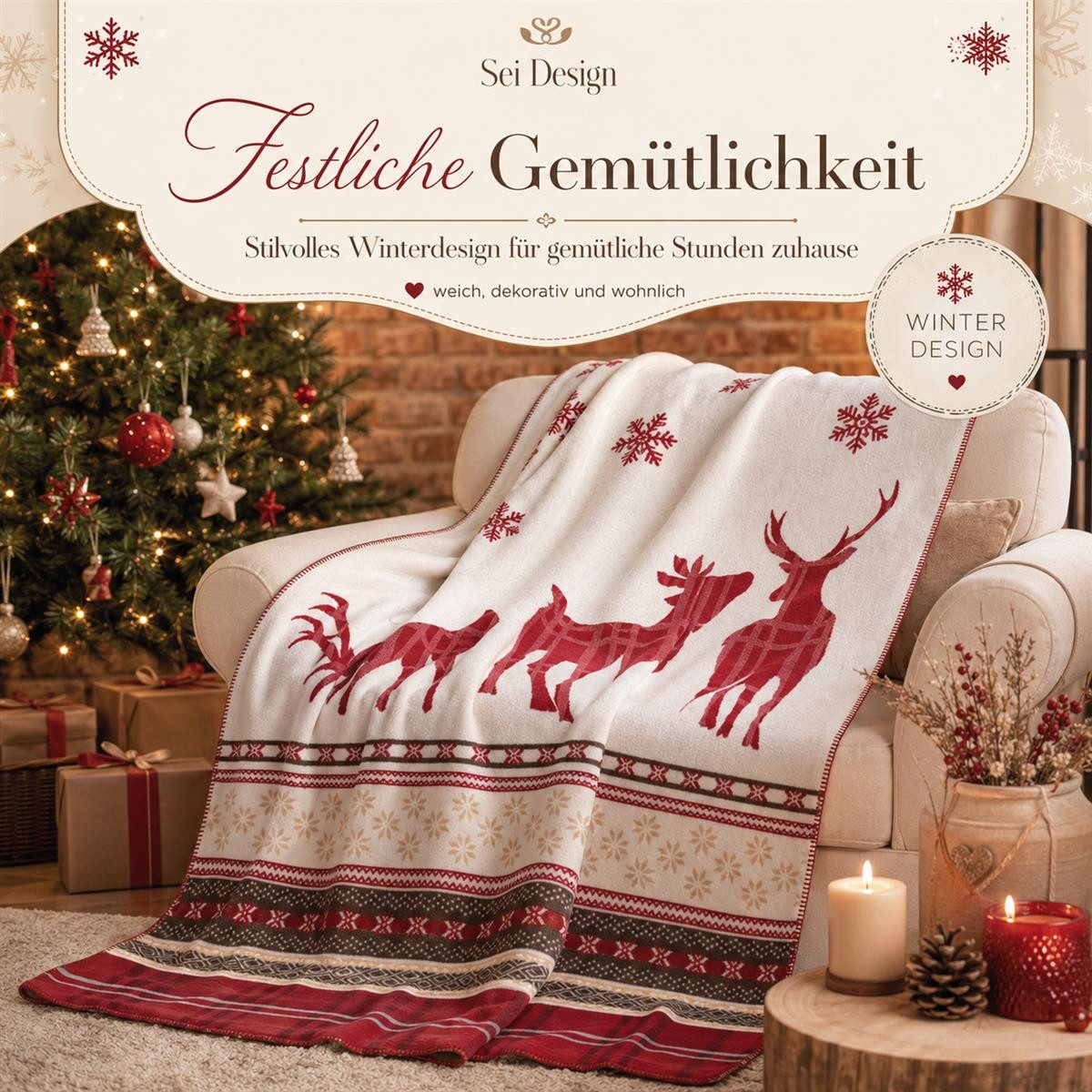 Plaid Weihnachtsplaid Kuscheldecke 150x200 Weihnachtliche Motive Fleece, SEI Design, Deko Wohnzimmer Überwurf für Couch