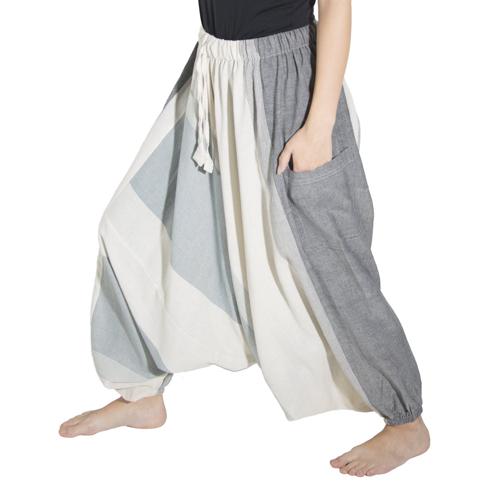 Baggy MAGIE onesize Goa Haremshose Fair Pluder-Hose UND Boho KUNST Haremshose Weiß Hippie Unisex Bunt