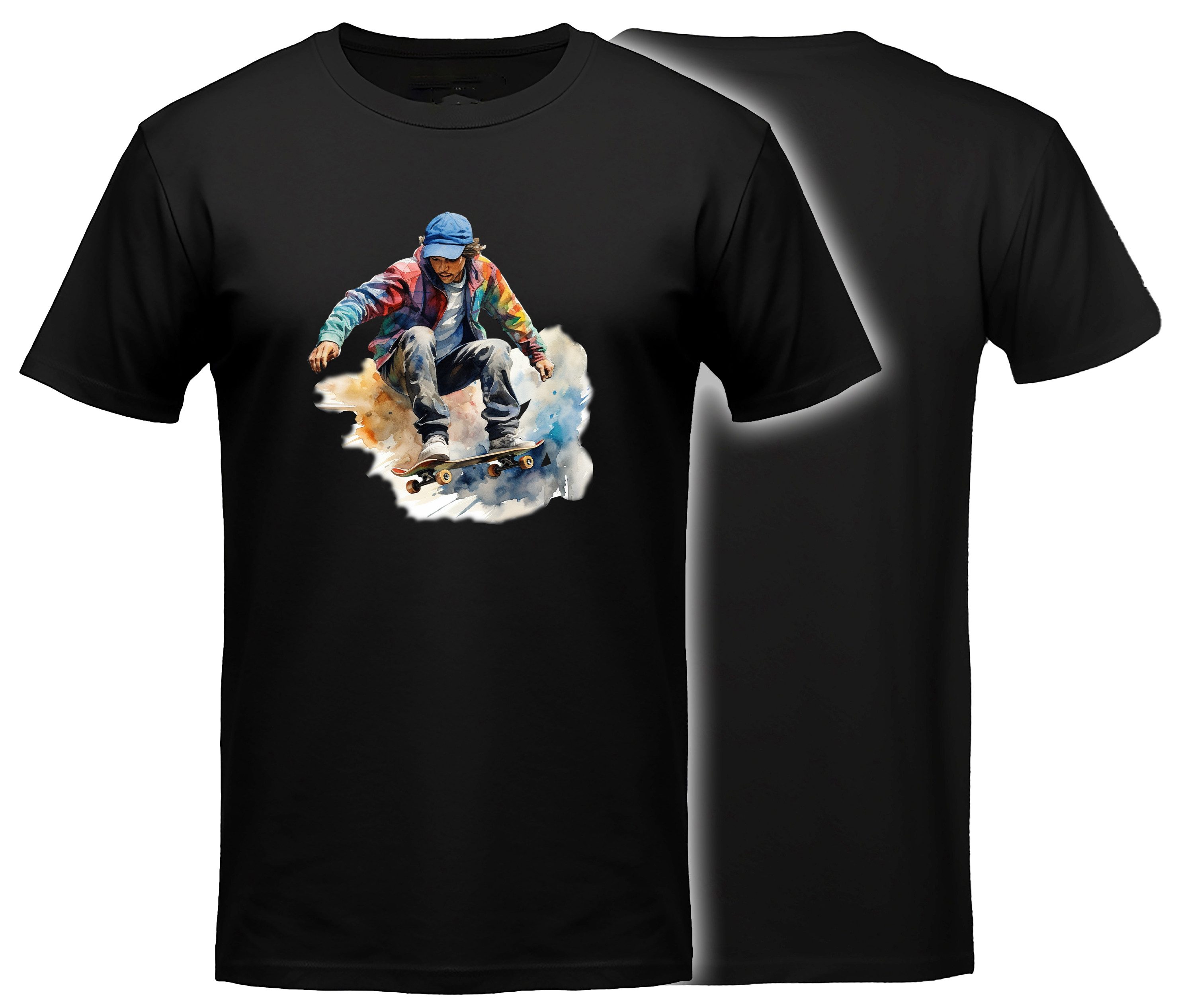MyDesign24 T-Shirt Skater print Shirt Ölfarben Design Skater T-Shirt schwarz kurzarm Regular Fit i553