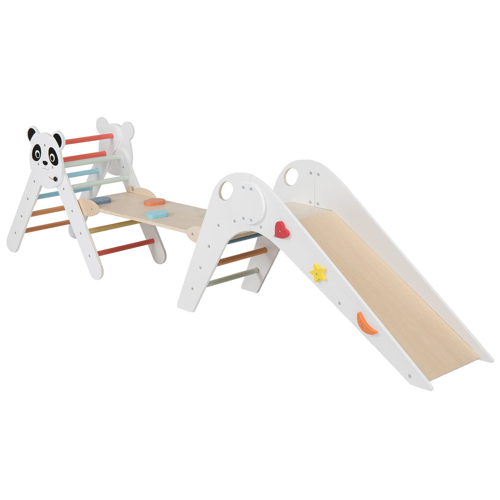 COSTWAY Klettergerüst, Mit Panda-Motiv, Rutsche, Rampe & Cartoon-Blöcken