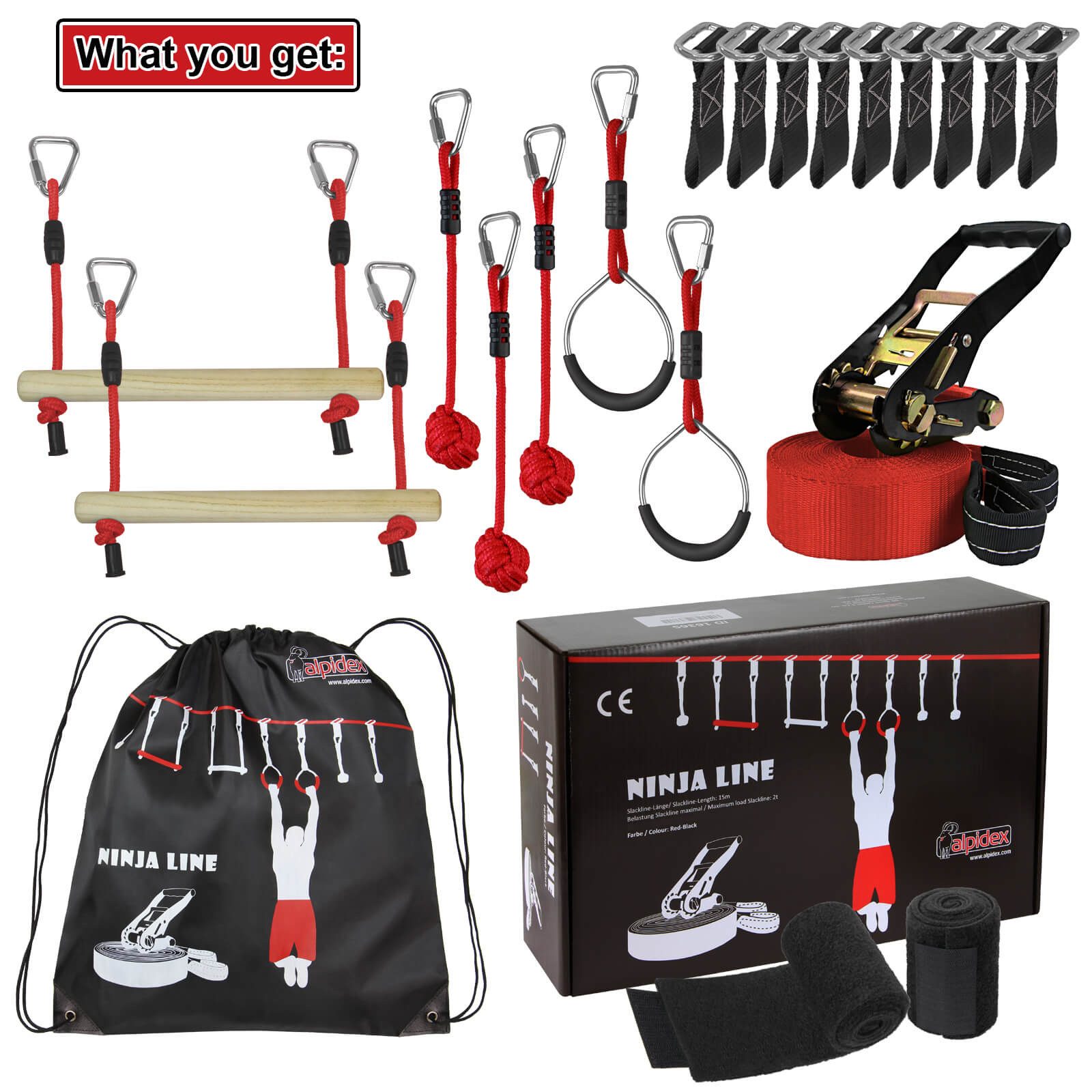 ALPIDEX Slackline ALPIDEX Ninja Line Set für Jugendliche und Erwachsene