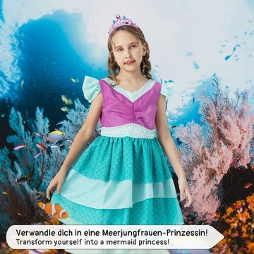 Corimori Prinzessin-Kostüm Meerjungfrau Prinzessin Kostüm Kleid für Kinder,  Set mit Tattoos &, Meerjungfrauen - Kostüm Kleid für Karneval, türkis, Größe 128/134