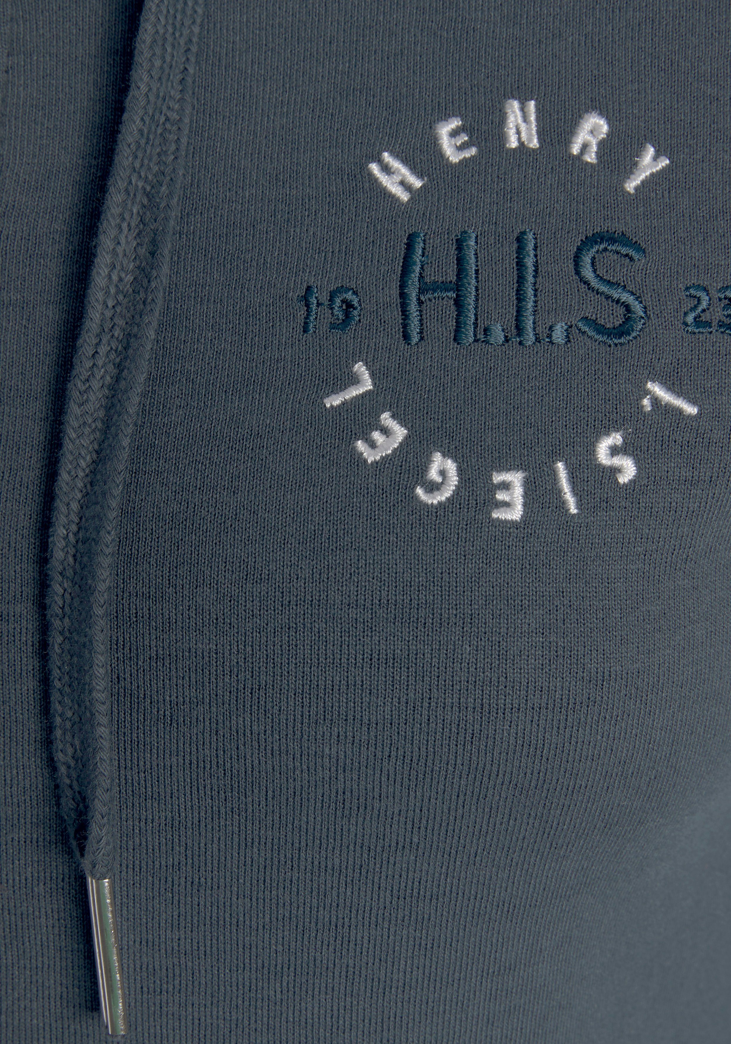H.I.S Kapuzensweatjacke mit seitlichem Markenstickerei, kleiner Piping und Loungeanzug navy