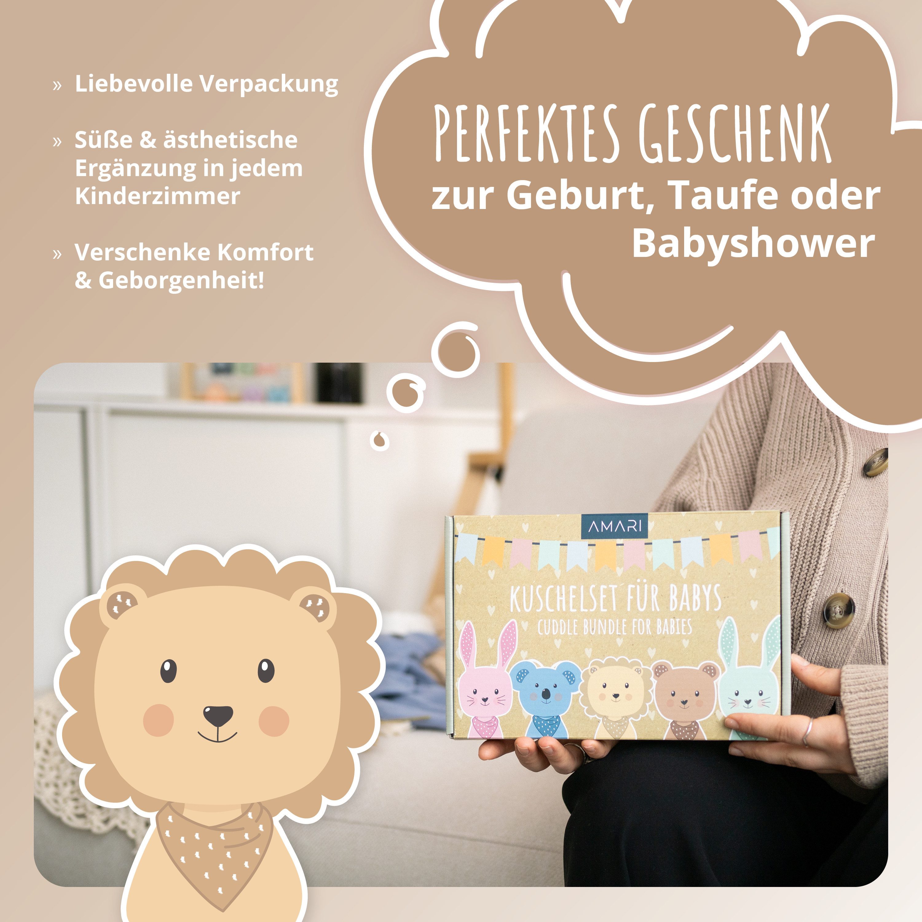 Amari Schmusetuch AMARI ® Schmusetuch mit Beißring und Lätzchen