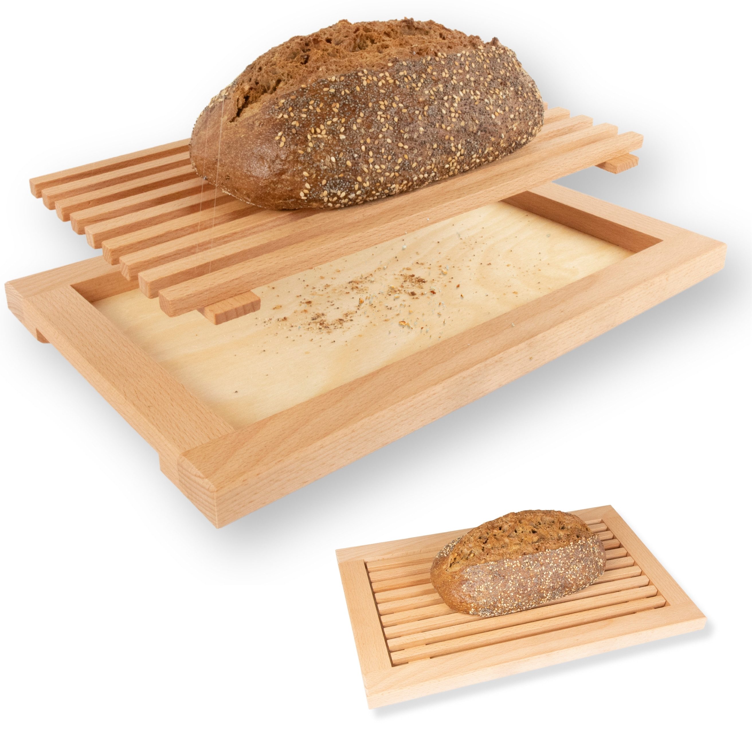 Astrein Brotschneidebrett Brotschneidebrett mit Krümelrost aus massivem BUCHENHOLZ, Buche
