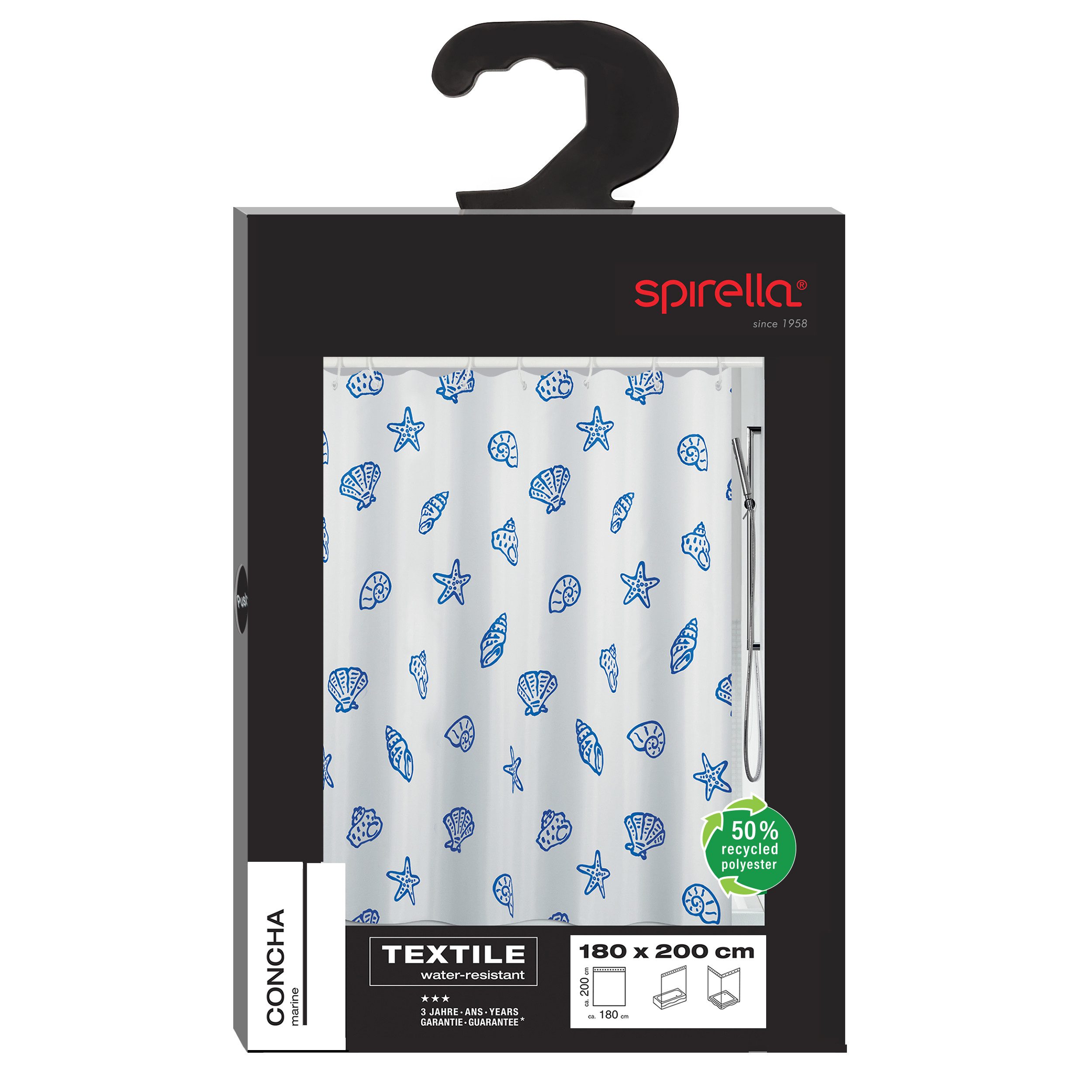 spirella Duschvorhang Spirella Anti-Schimmel Duschvorhang - Anti-Bakteriell, waschbar Breite 180 cm, Anti-Schimmel Textil-Duschvorhang, Polyester, 180x200 cm, waschbar