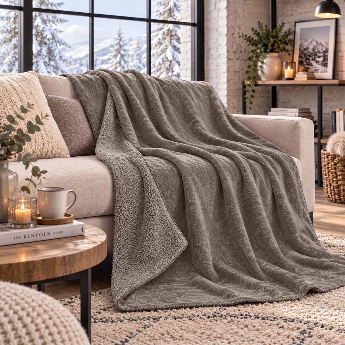 Wohndecke Wende Kuscheldecke Chenille Sherpa, TRAUMSCHLAF, weich & gemütlich, wärmende Sofadecke für Wohnzimmer und Schlafzimmer