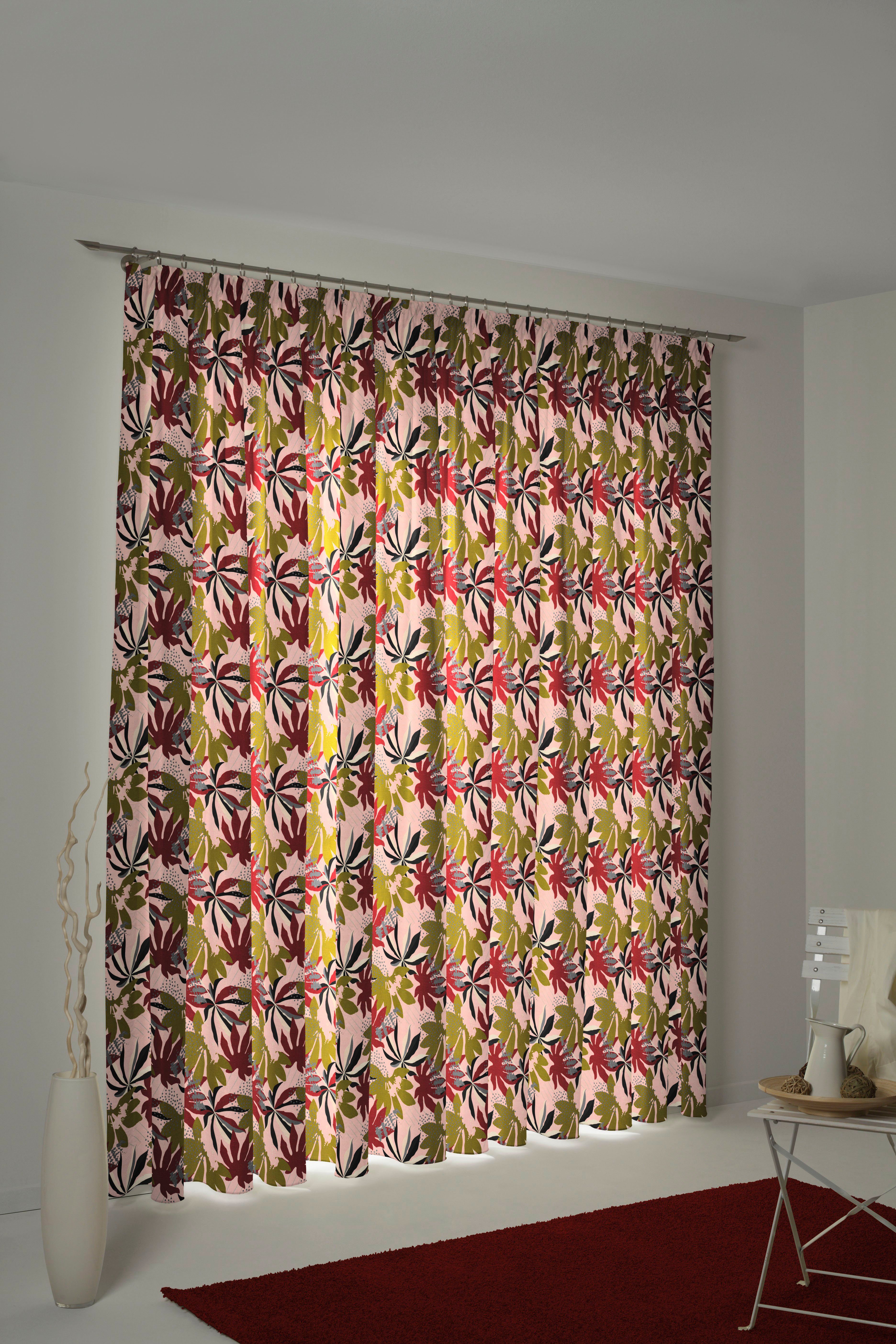 Vorhang Jungle, Adam, blickdicht, Kräuselband grün/dunkelrot/rosa St), nachhaltig (1 Jacquard