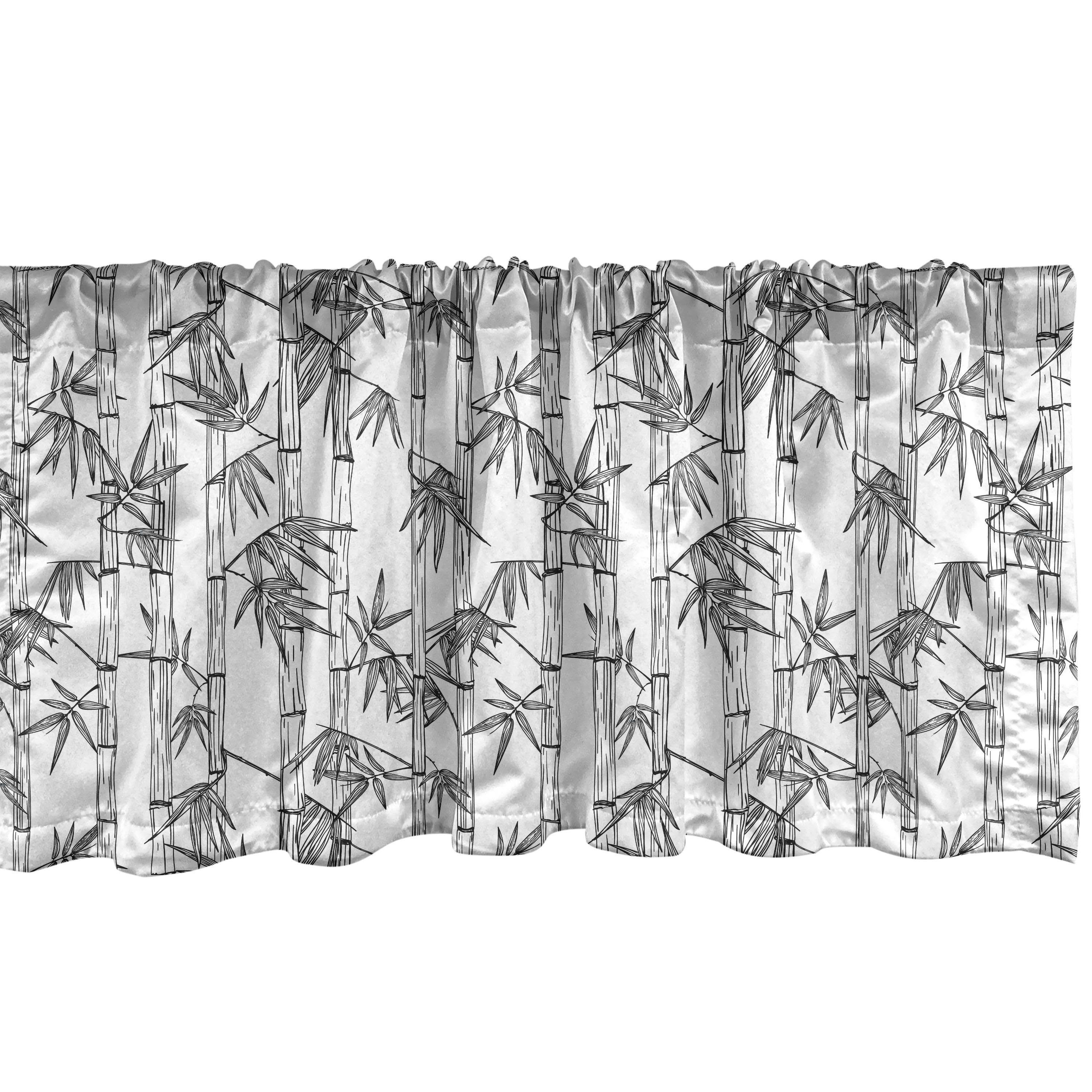 Scheibengardine Vorhang Volant für Küche Schlafzimmer Dekor mit Stangentasche, Abakuhaus, Microfaser, Bambus-Druck Asian Rohr Blick Bäume