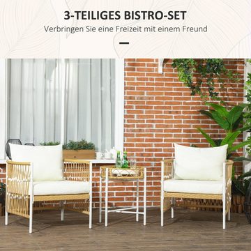 Outsunny Gartenlounge-Set Rattan Gartenmöbel-Set Gartengarnitur mit 2 Gartenstühle, Couchtisch, (Sitzgarnitur, 3-tlg., Balkonmöbel-Set), für Balkon, Terrasse, Gelb+Creme