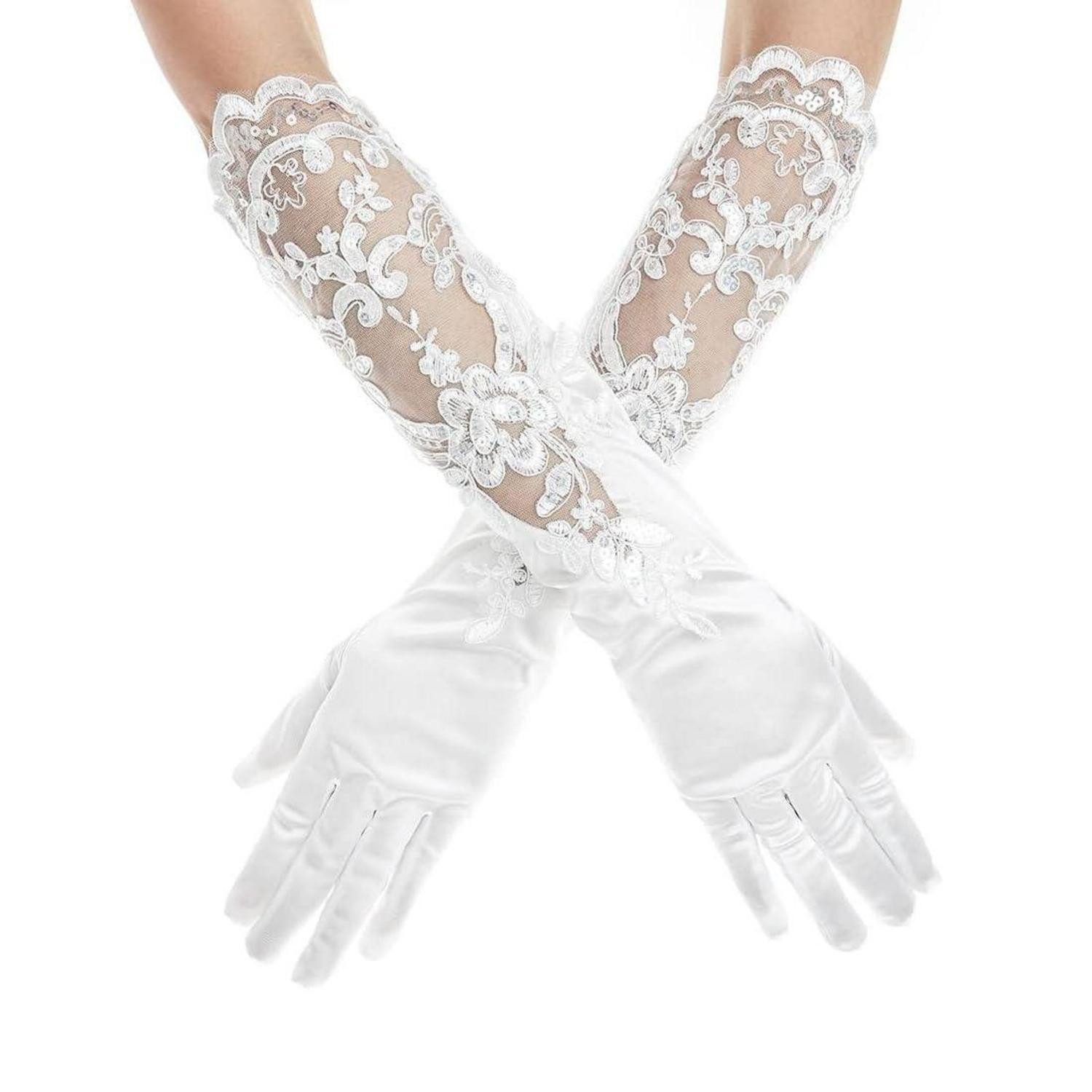 LuxusKollektion Abendhandschuhe Handschuhe Damen Satin Hochzeit Weiß (1-St)