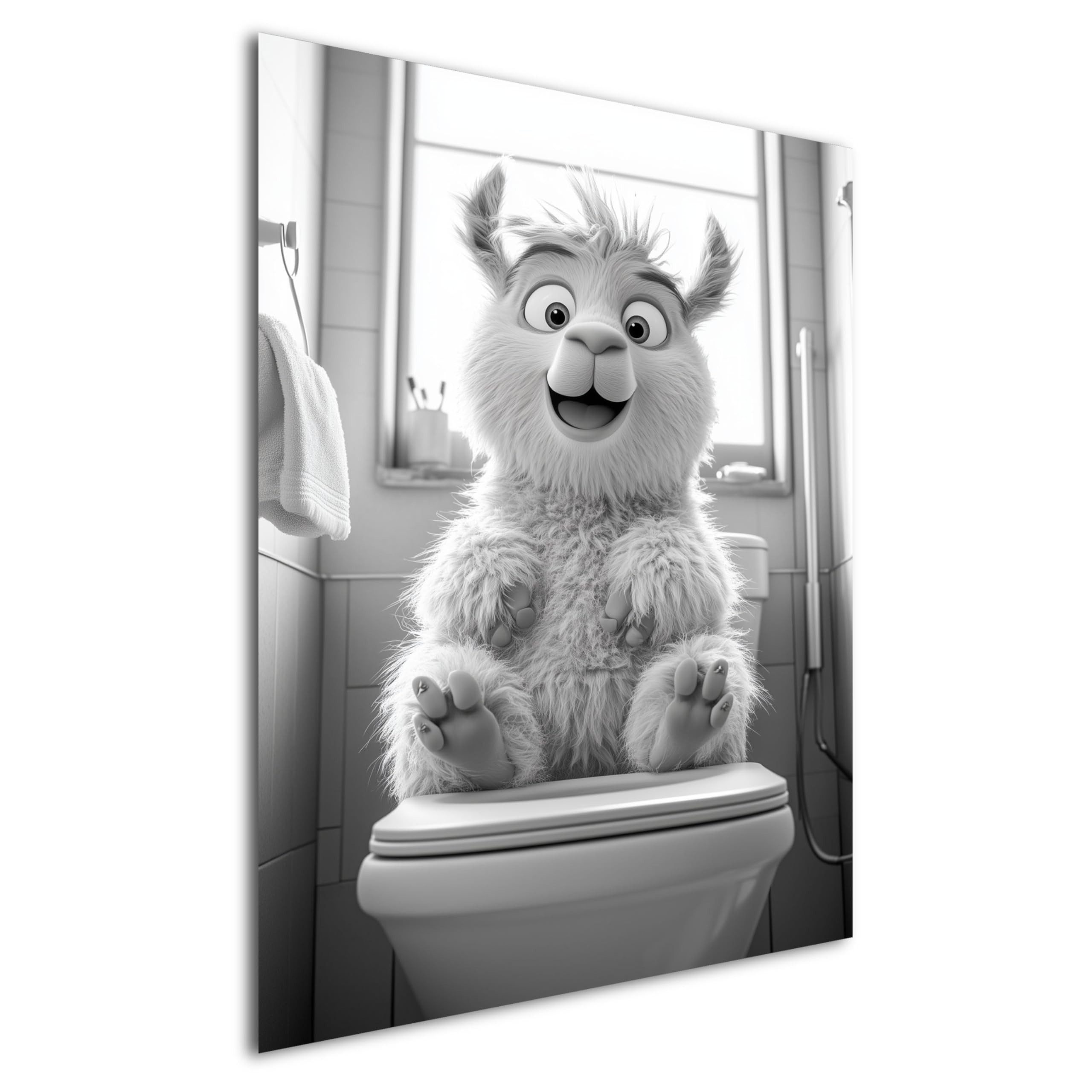 DARO Design Wandbild WC Tiere Schwarz-Weiß Wandbilder Wand Deko Leinwandbild, (Lama - Bild groß Badezimmer Gäste-WC Flur Diele Einteilig Hochformat Fotodruck Badezimmer-Humor), 50x70 cm