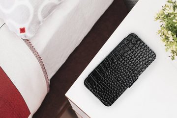 MuchoWow Handyhülle Leder - Strukturiert - Schwarz - Grau, Handyhülle Telefonhülle Apple iPhone 13 Mini