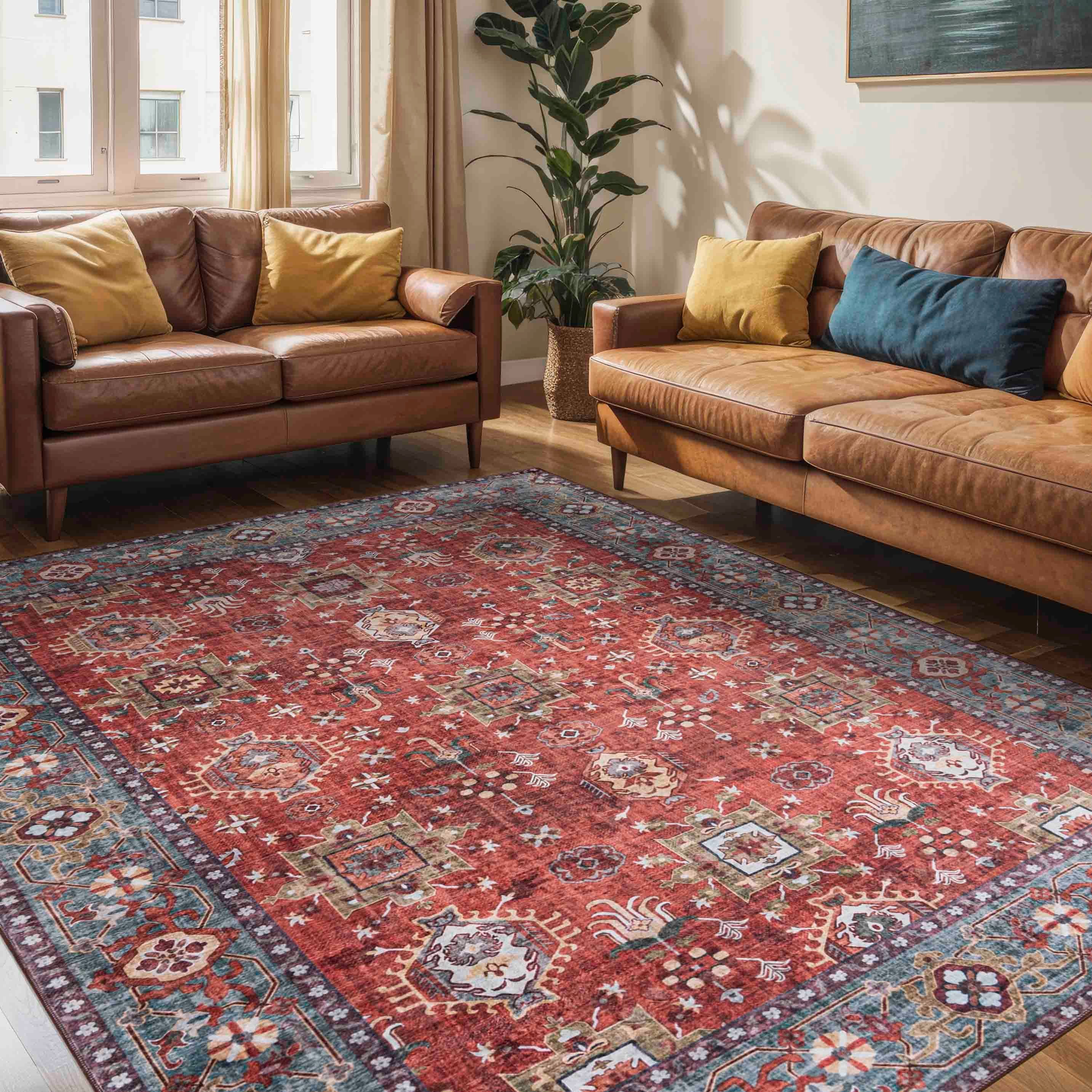 Orientteppich Teppich Oriental Orientteppich Wohnzimmer Orient Muster Rot, Mazovia, 80 x 150 cm, Fußbodenheizung, Allergiker geeignet, Rutschfest