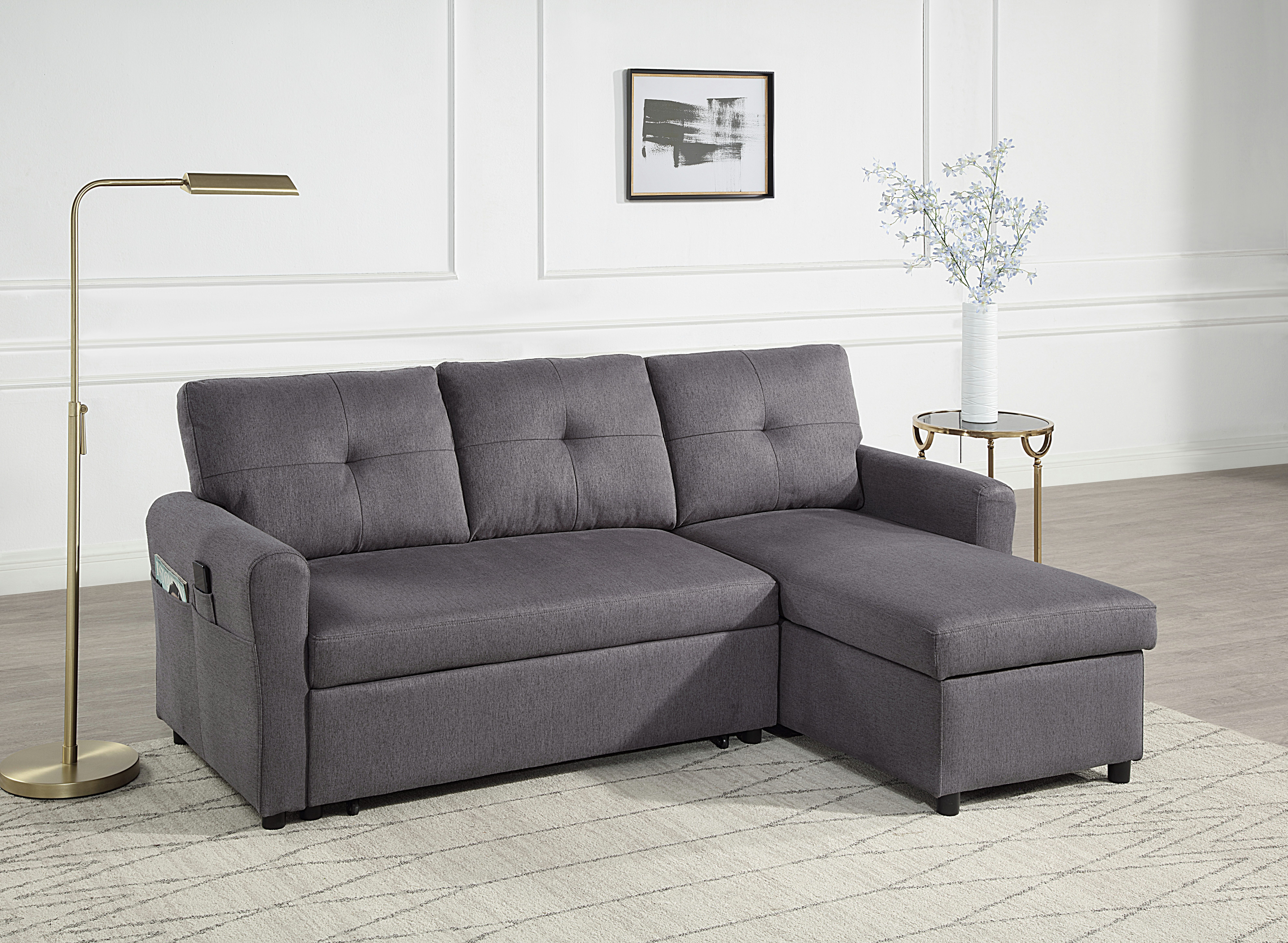 ATLANTIC home collection Schlafsofa Gustavo L-Form, B: 199 cm, mit Bettfunktion, Bettkasten & seitlichen Taschen