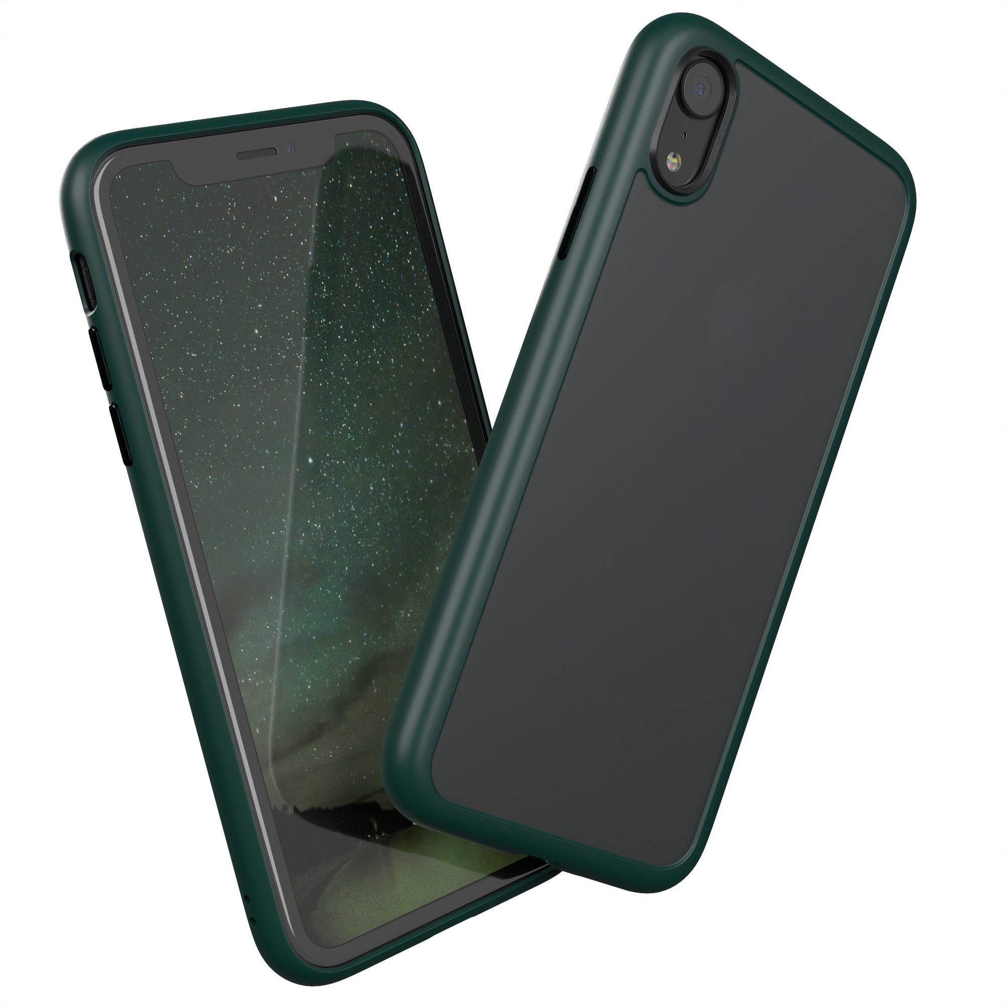 EAZY CASE Handyhülle Outdoor Case für Apple iPhone XR 6,1 Zoll, Slim Cover Durchsichtig Robust Back Cover stoßfest Grün / Nachtgrün