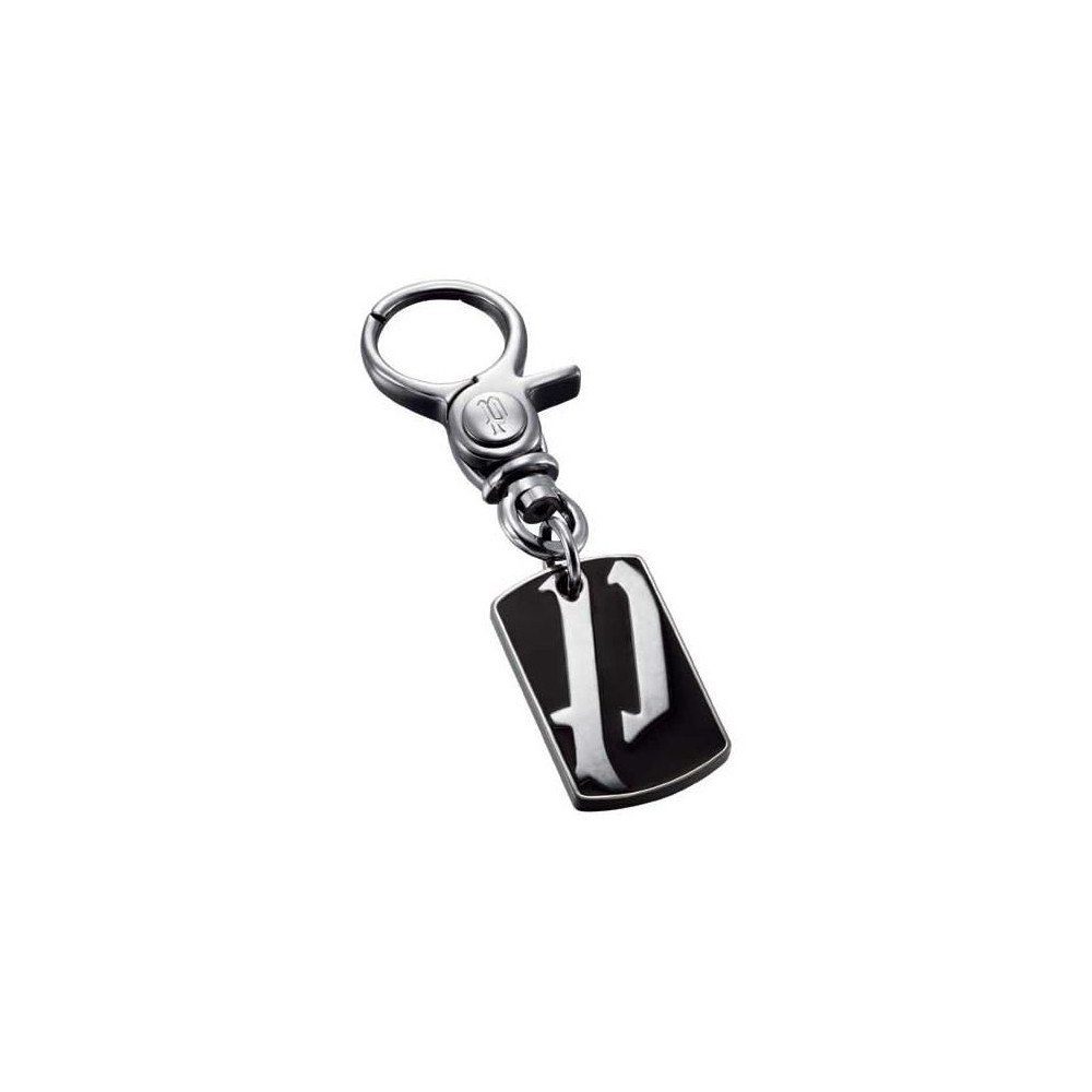 Police Schlüsselanhänger Set PJ22041KSB-01, Anhänger mit schwarzem Hintergrund und Logo silber