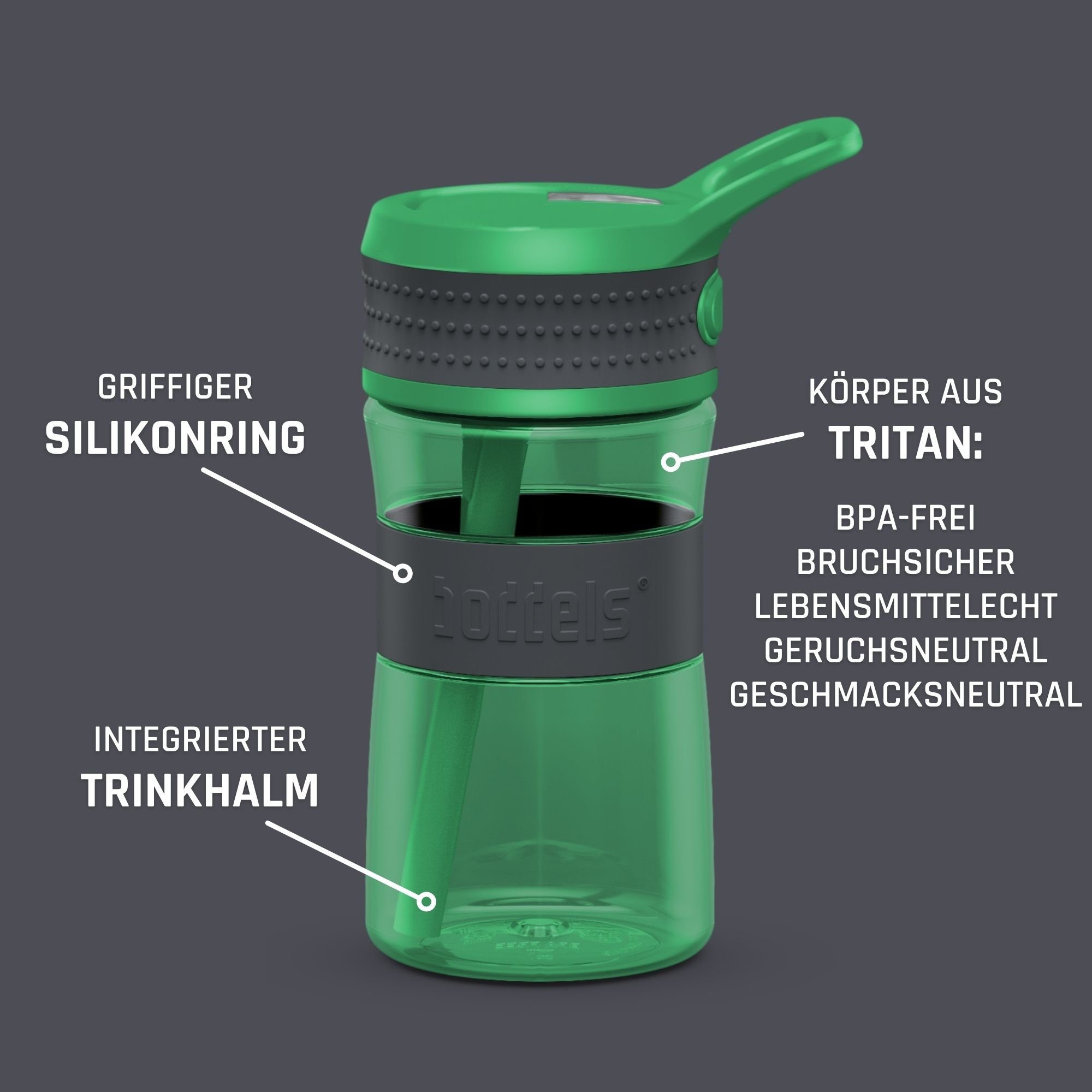 geruchsneutral Trinkflasche 400ml / boddels Grün Anthrazitgrau Kinder, EEN und Ein-Hand für Auslaufsicher, Bedienung, Geschmacks-