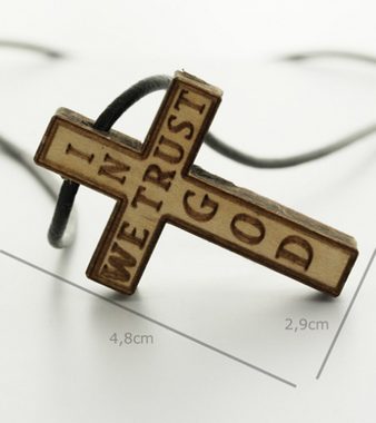 WOOD FELLAS Halsband WOOD FELLAS Hals-Schmuck schicke Leder-Kette mit Holz-Anhänger Mode-Schmuck In God We Trust Schwarz/Beige