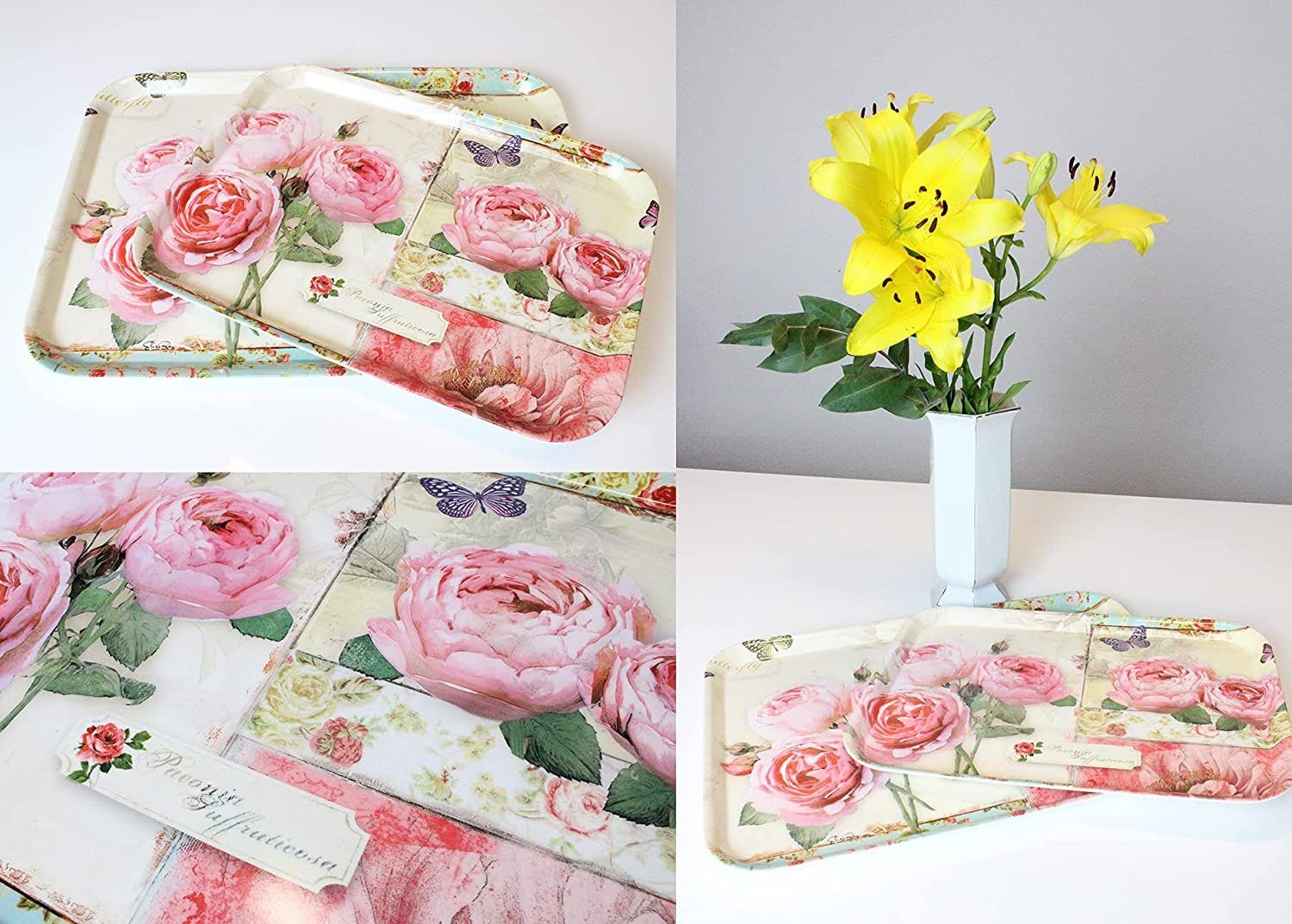 Lashuma Tablett England Rosen, Kunststoff, (1-tlg), Stapelbares Serviertablett 50x37 cm bunt