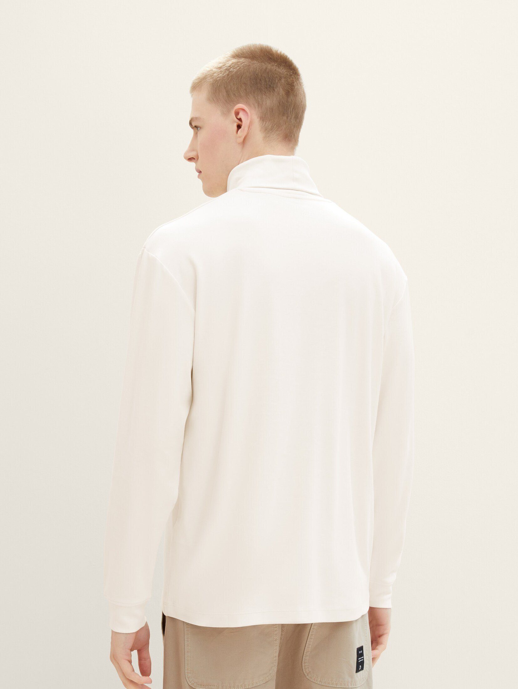 Denim Langarmshirt White TOM Relaxed TAILOR Rollkragen T-Shirt Wool mit